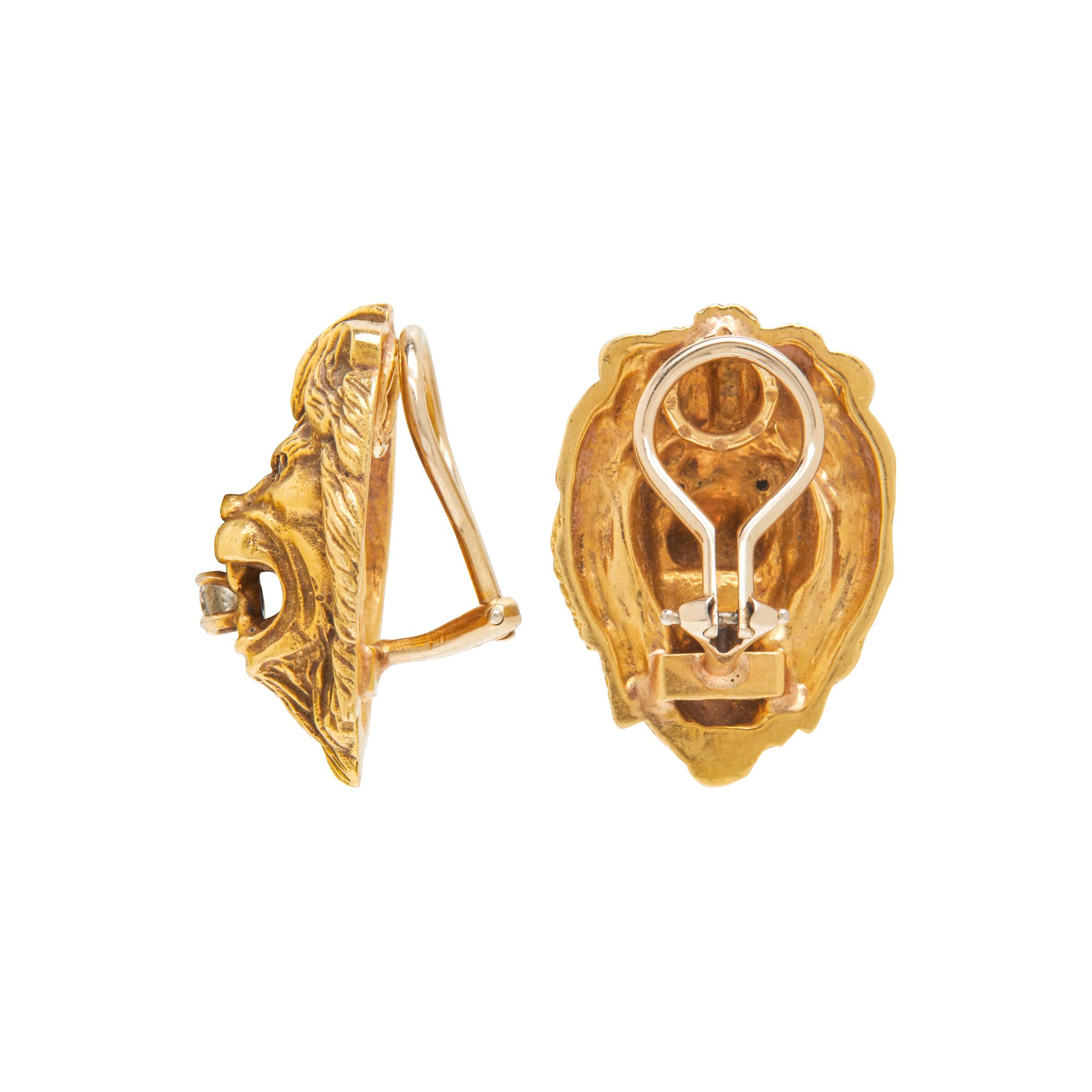YELLOW GOLD AND DIAMOND LION CLIP EARRINGS