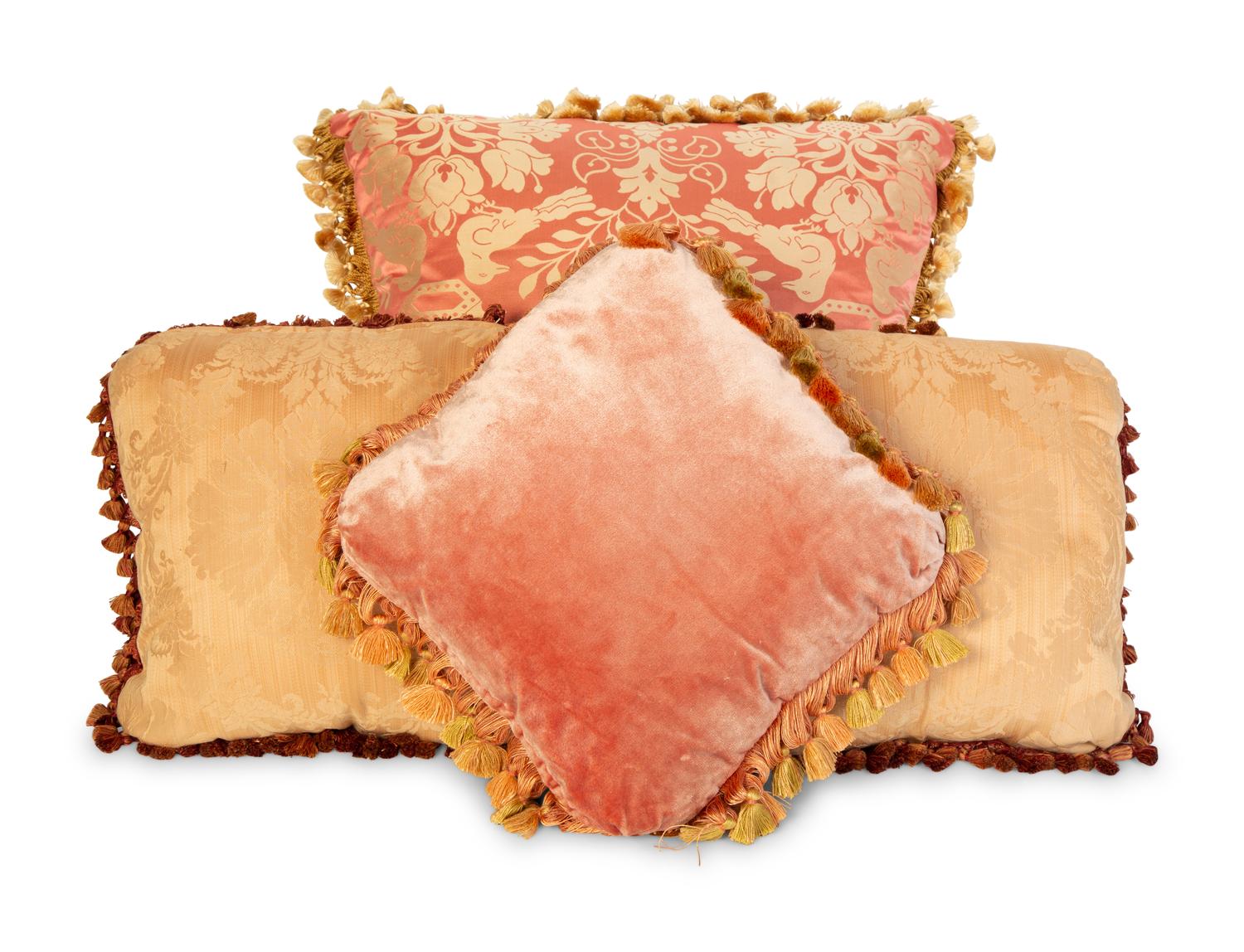 Four Pink Scalamandré Silk Damask and Velvet Pillows