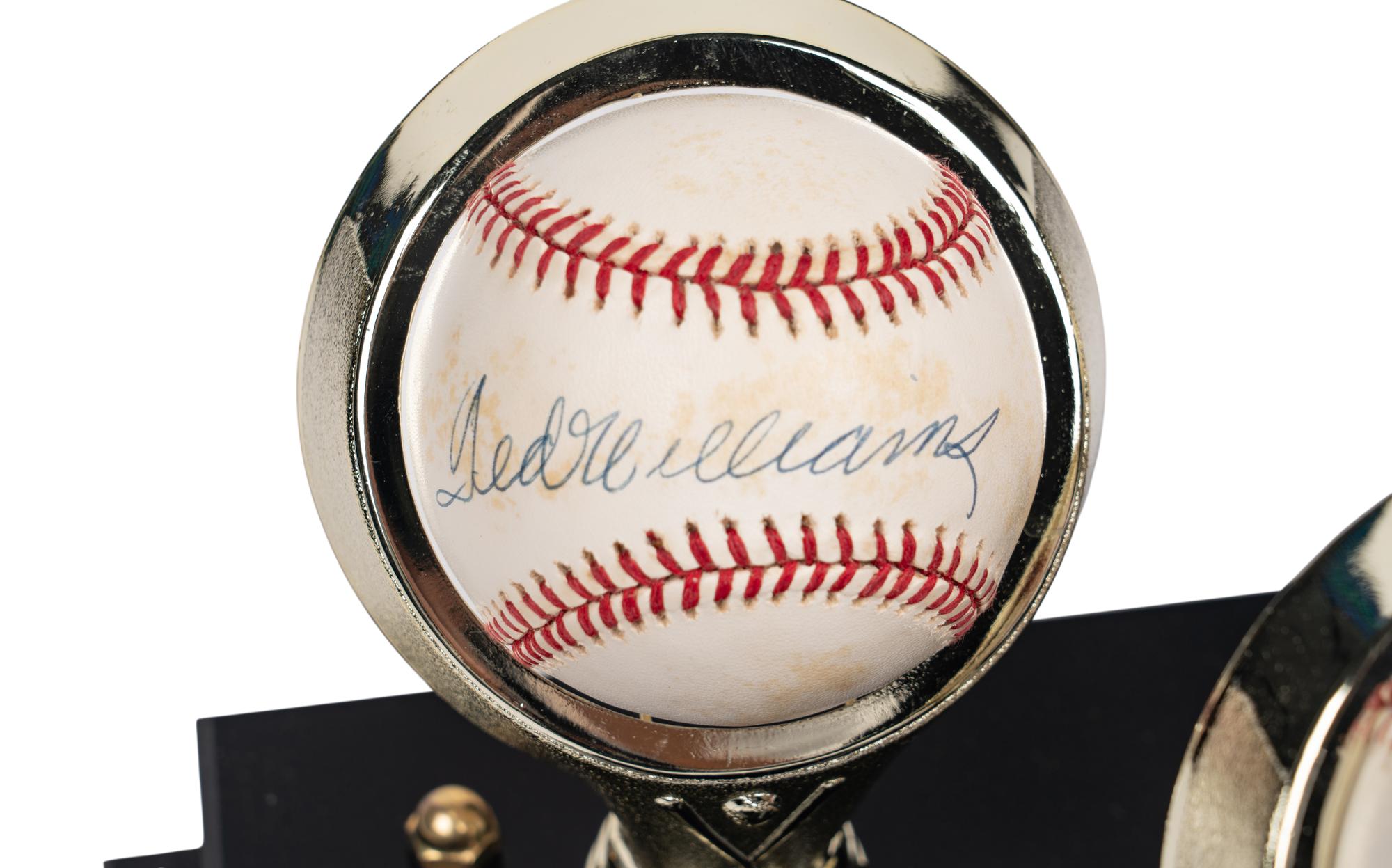 A Ted Williams, Mickey Mantle and Joe DiMaggio Single Signed Autograph Baseball Display (Beckett Authentcation Services)