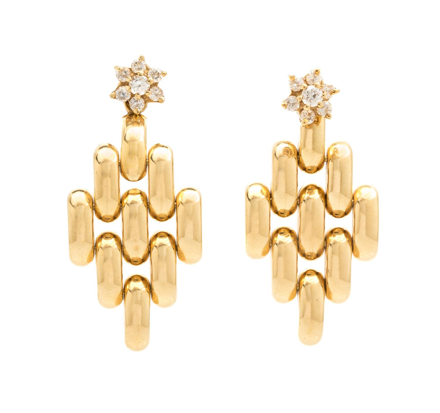 A Pair of 14 Karat Yellow Gold and Stone Stud Earrings, 3.70 dwts.
