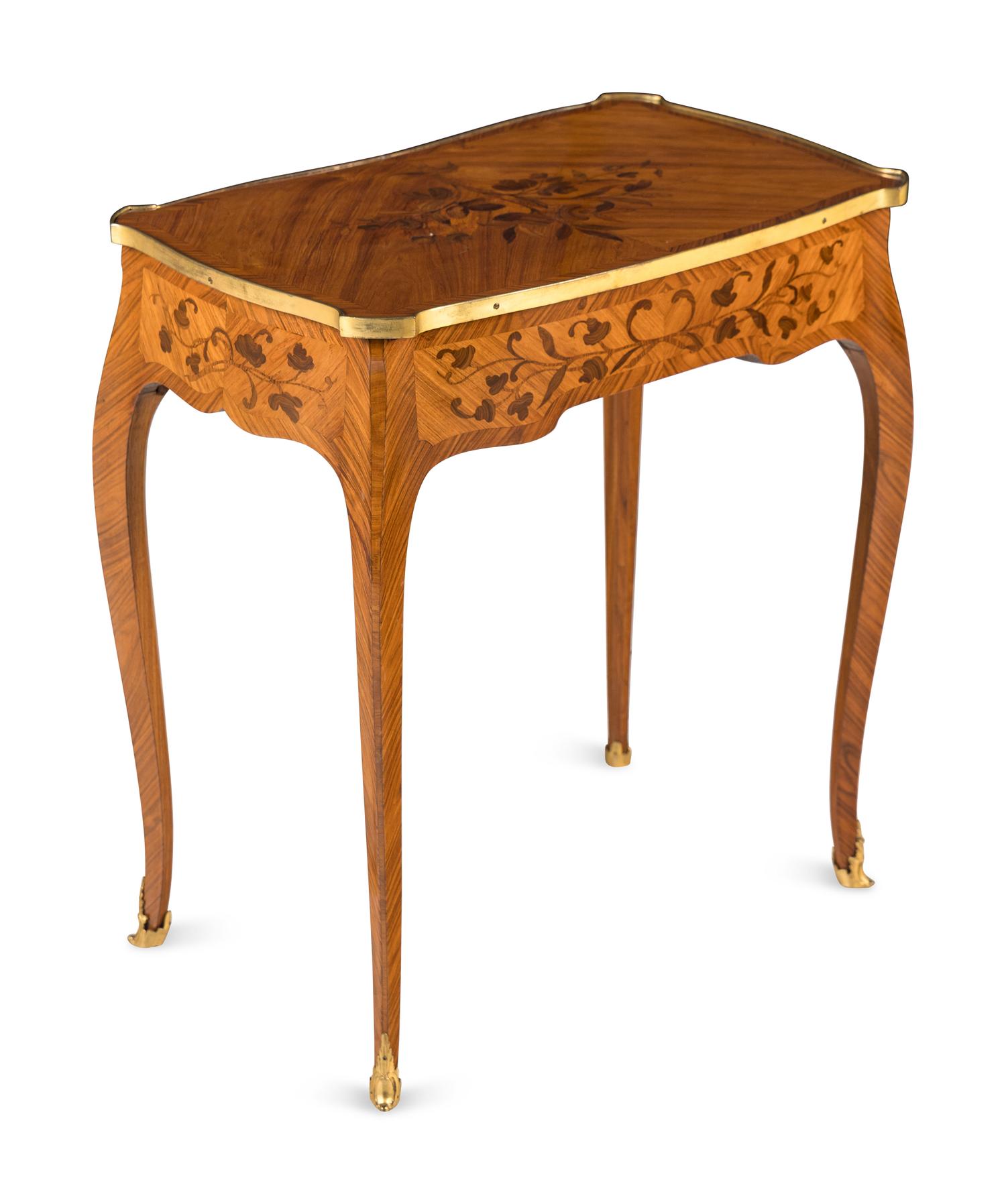A Louis XV Gilt Bronze Mounted Tulipwood, Kingwood and Floral Marquetry Table à Écrire
