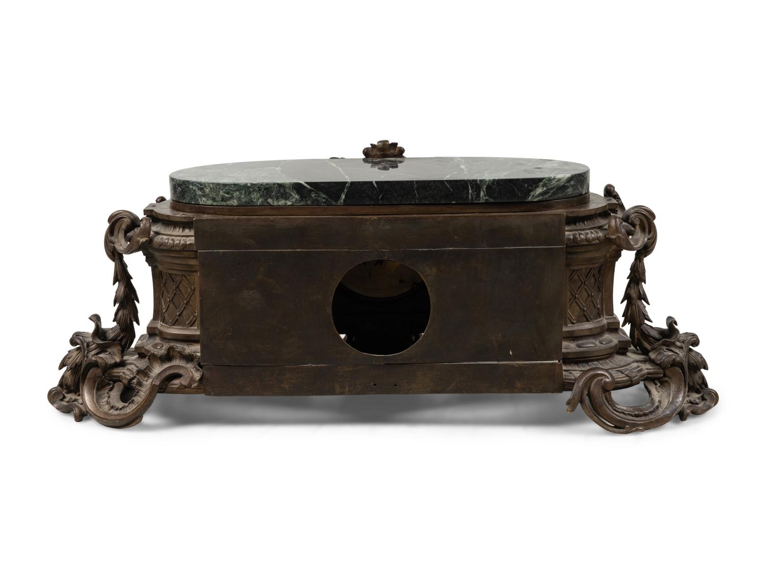 A Large Tiffany and Co. Bronze and Marble Mantel Clock
