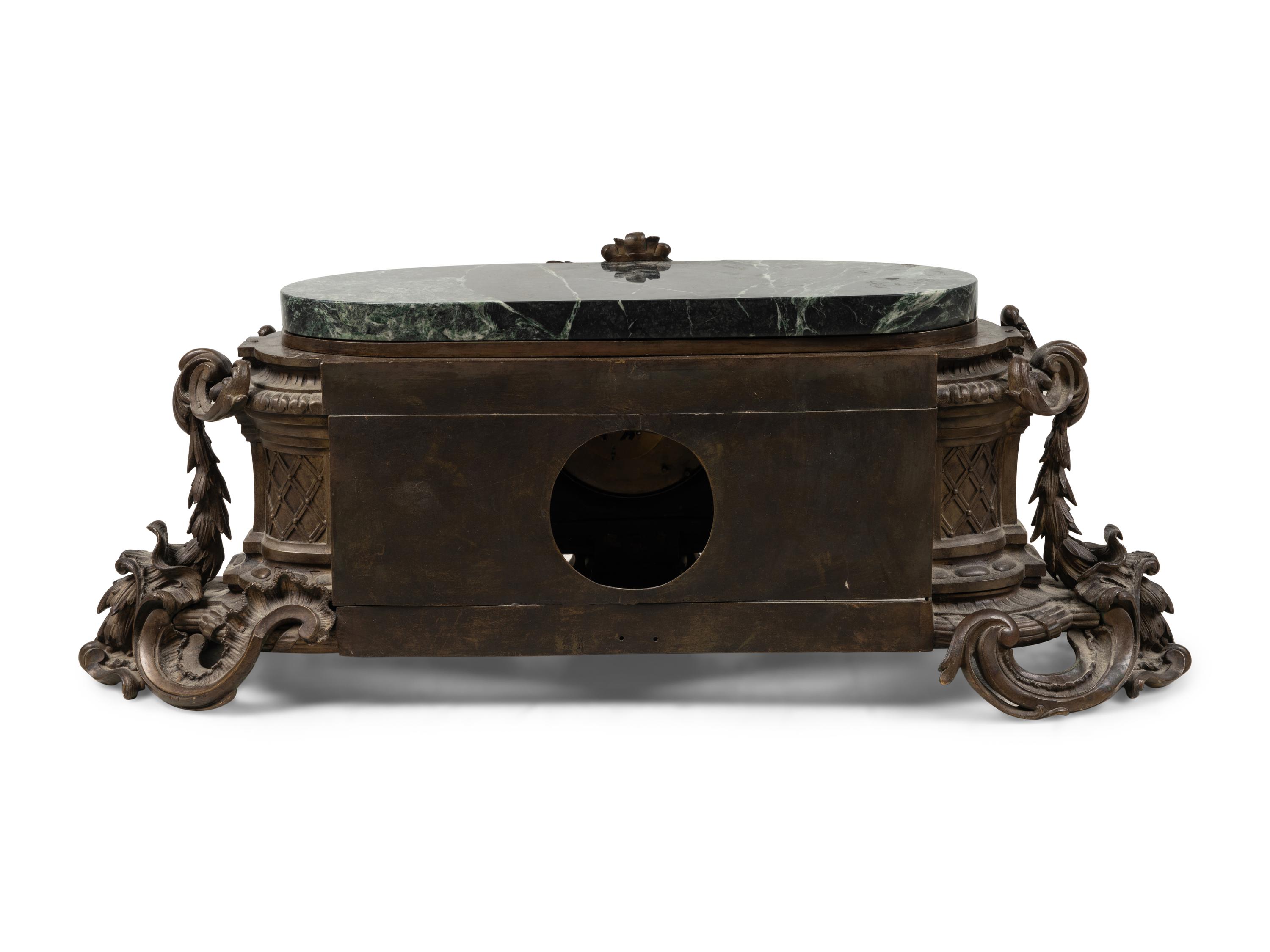 A Large Tiffany and Co. Bronze and Marble Mantel Clock