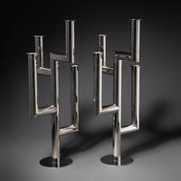Pair of Chromed Metal Four-Light Candelabra, c. 1925 Austria