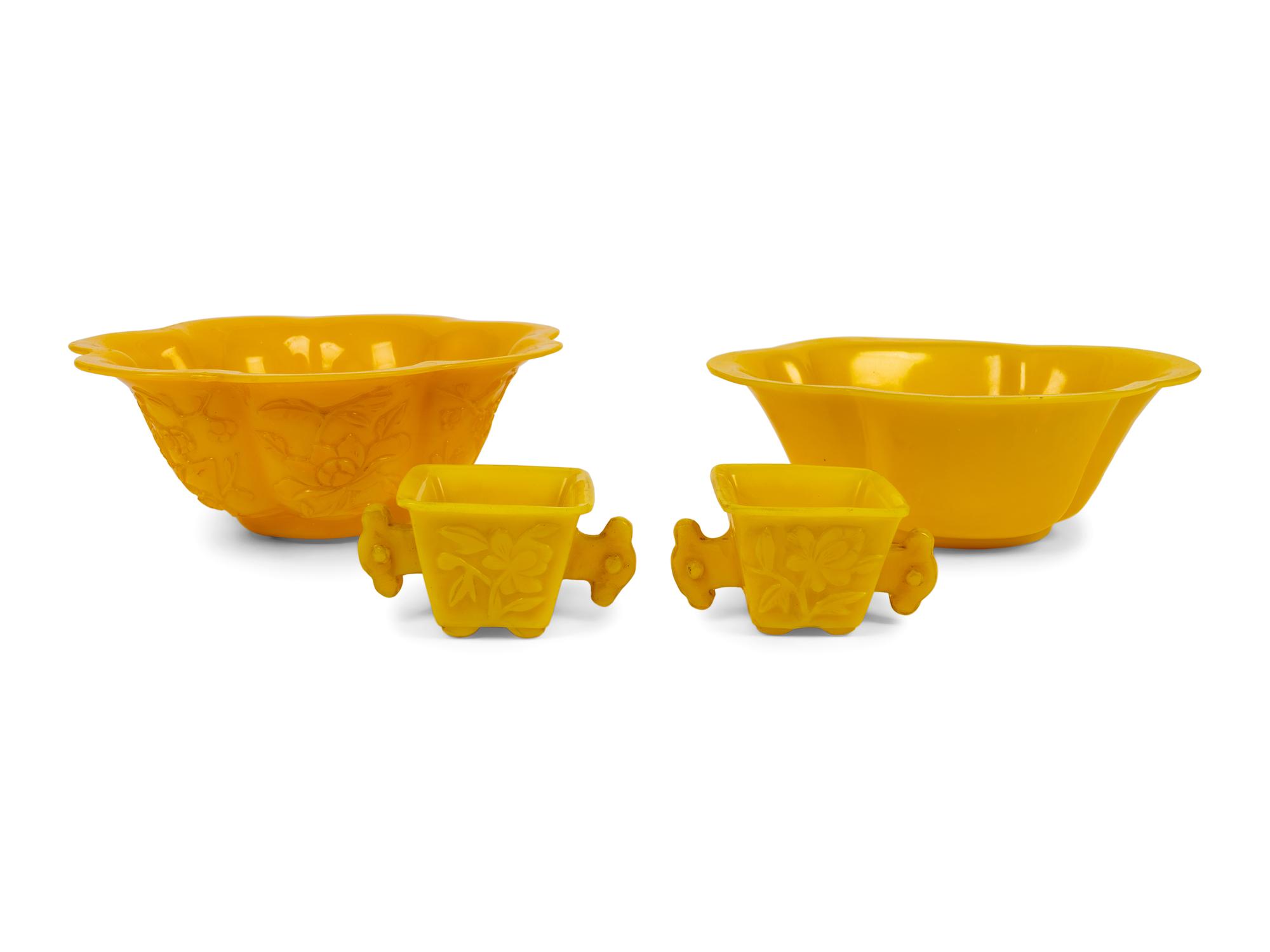 Four Chinese Yellow Peking Glass Articles — 19TH/20TH CENTURY