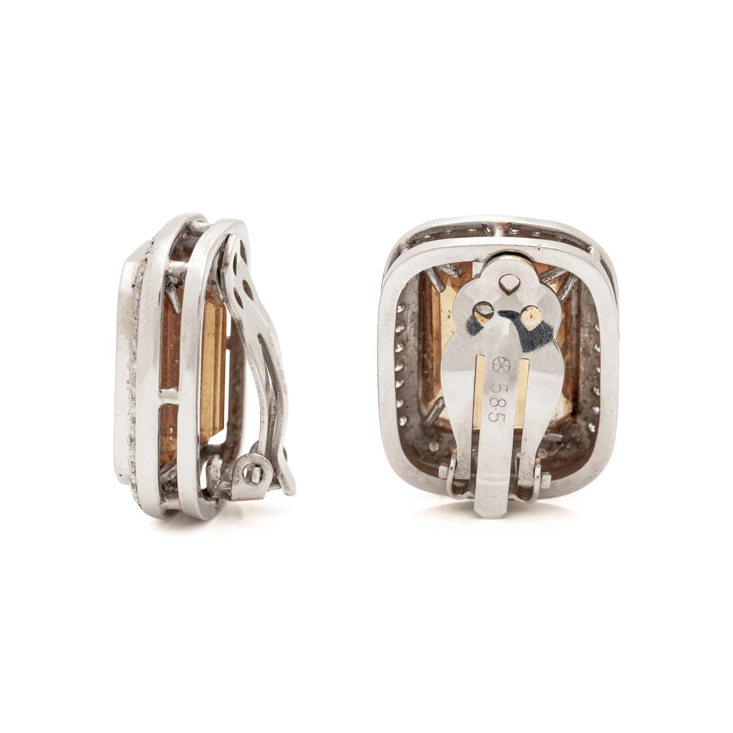 WHITE GOLD, CITRINE AND DIAMOND EARCLIPS