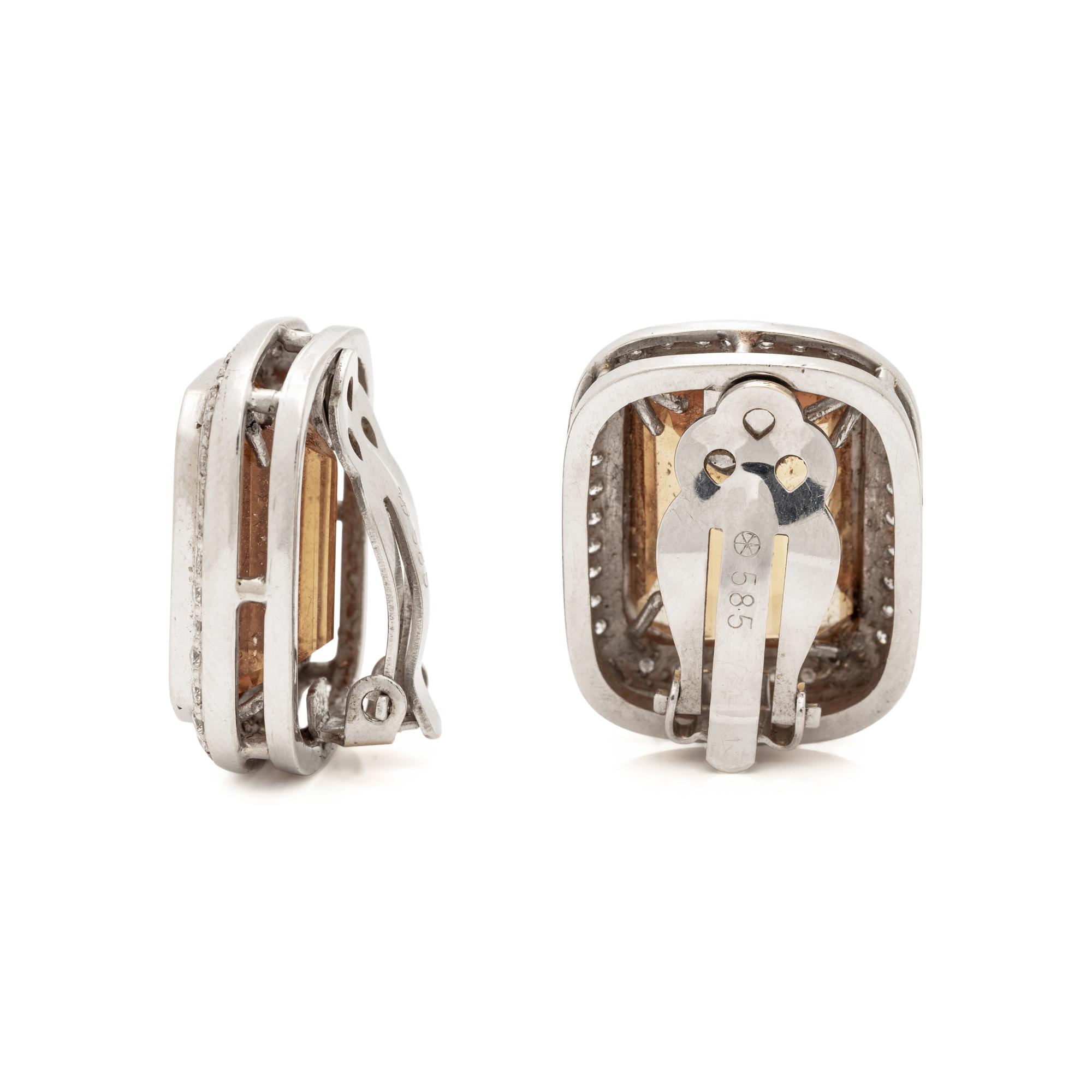 WHITE GOLD, CITRINE AND DIAMOND EARCLIPS