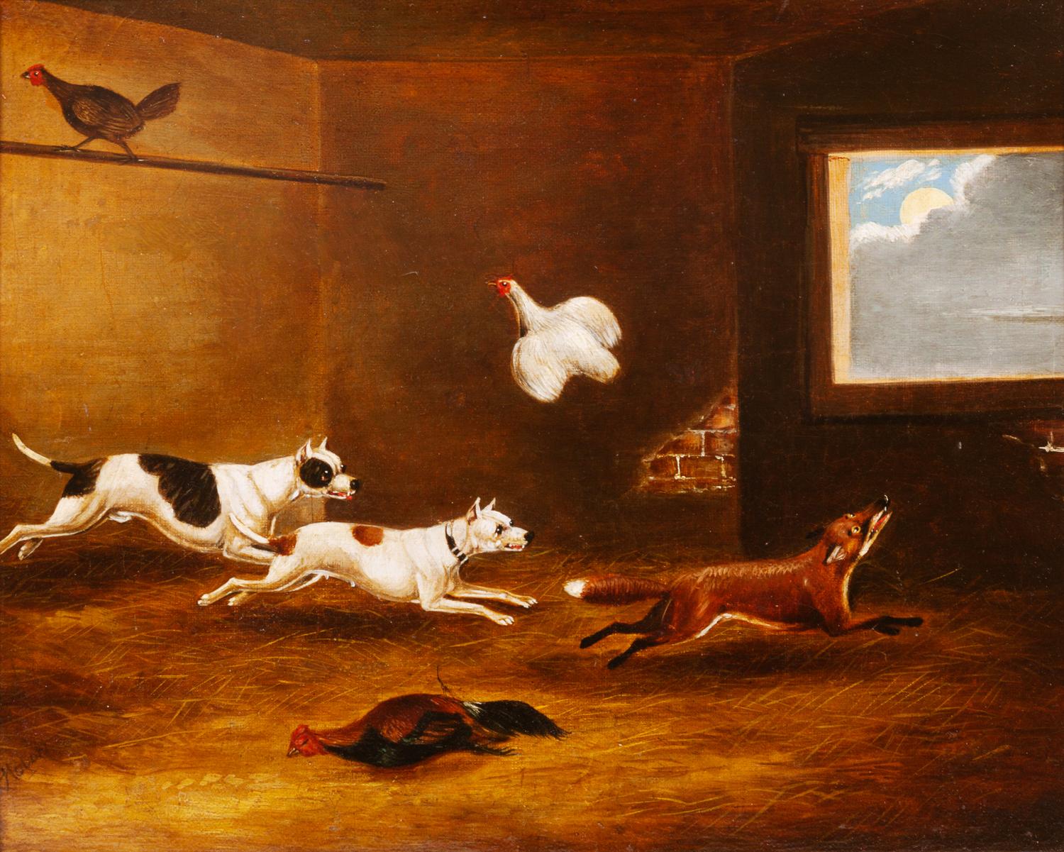 Three Works of Art depicting Various Dog Breeds Largest: 13 3/4 x 21 inches.