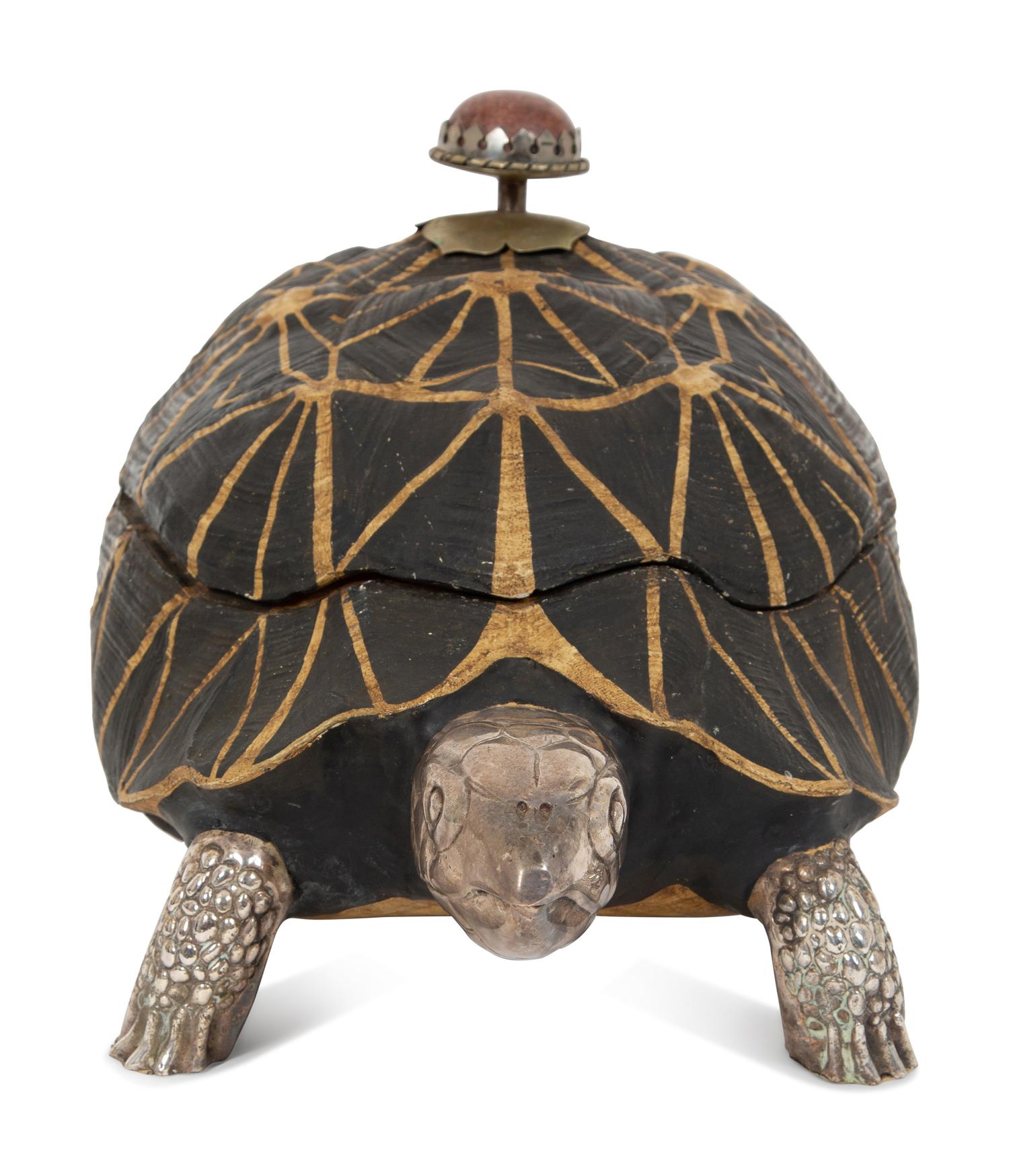 An Anthony Redmile Silver-Plate, Resin and Hardstone Sculpted Tortoise Box