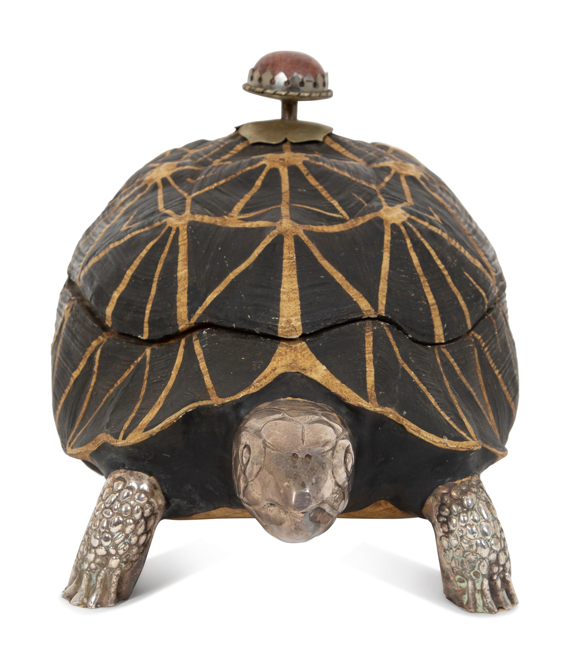 An Anthony Redmile Silver-Plate, Resin and Hardstone Sculpted Tortoise Box