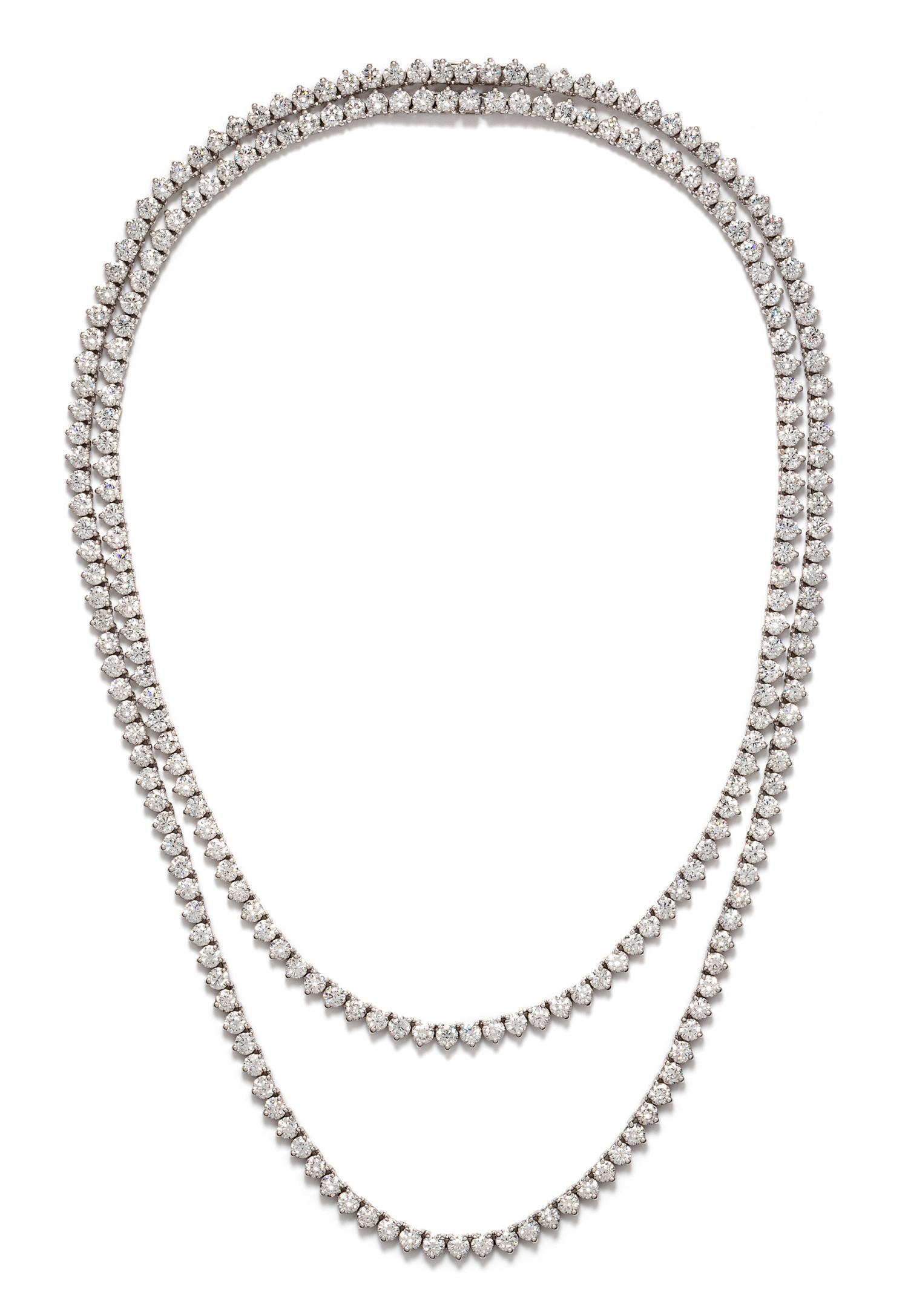 A Pair of 18 Karat White Gold and Diamond Convertible Riviere Necklaces, 24.60 dwts.