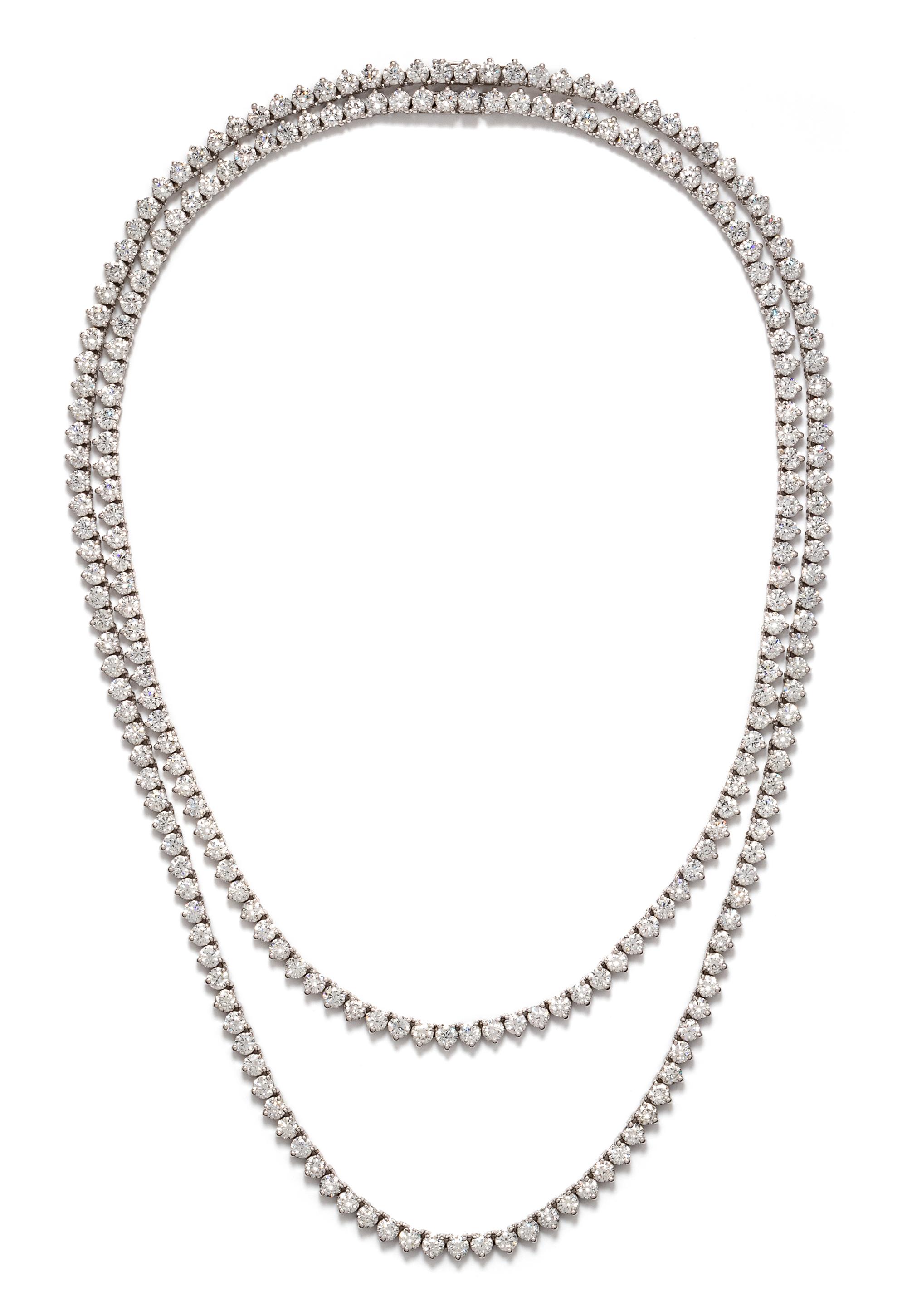 A Pair of 18 Karat White Gold and Diamond Convertible Riviere Necklaces, 24.60 dwts.