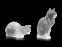 Two Lalique Molded and Frosted Glass Cats