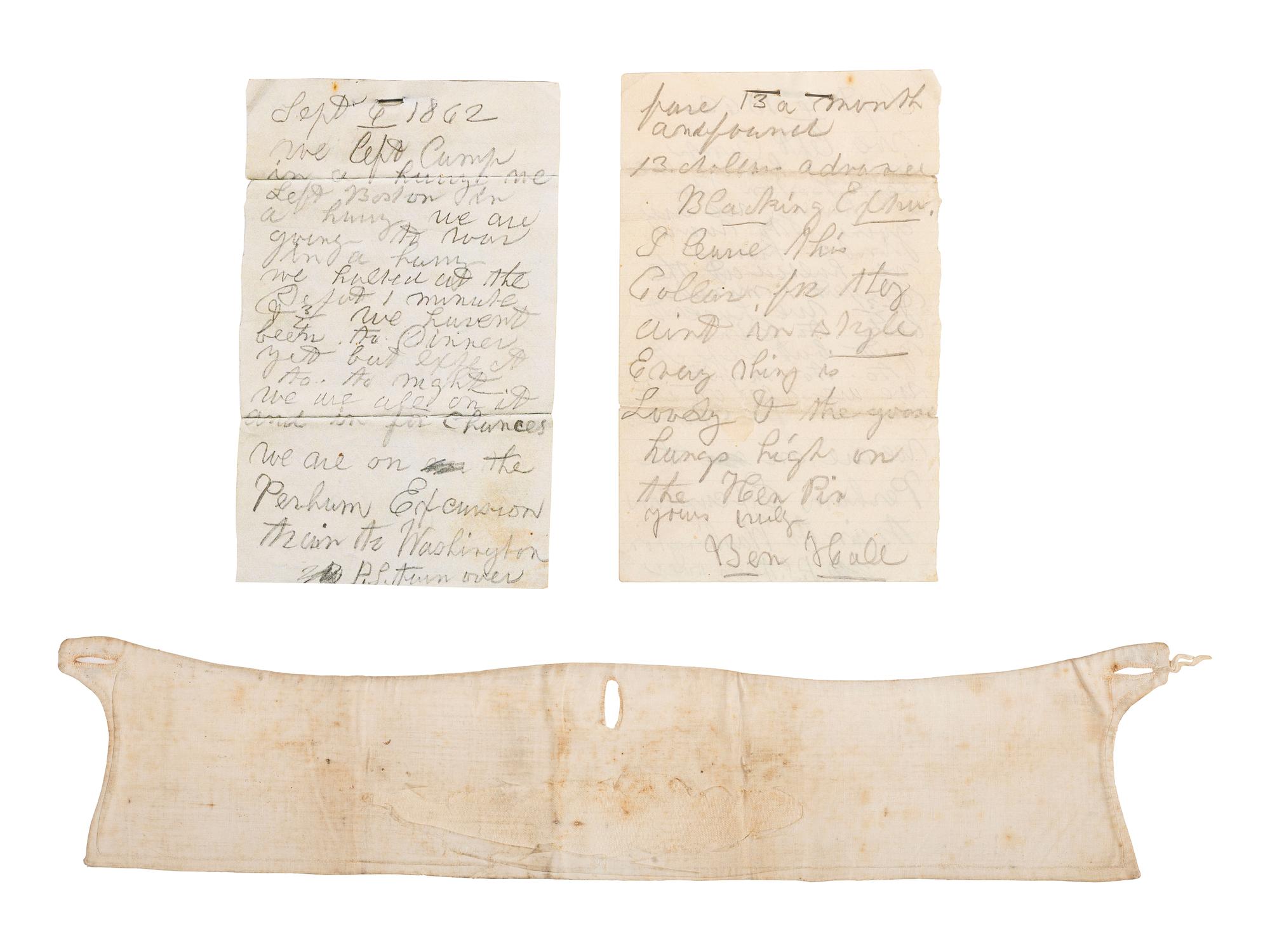 Sergeant Benning Hall, Jr., Company I, 39th Massachusetts. Collar with note dated 1862.