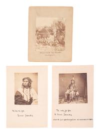 [NATIVE AMERICANS]. Album containing CDVs of Sioux involved in the 1862 Dakota Uprising in Minnesota containing photographs by Joel Whitney, B.F. Upton, and Martin's Gallery of St. Paul, MN.