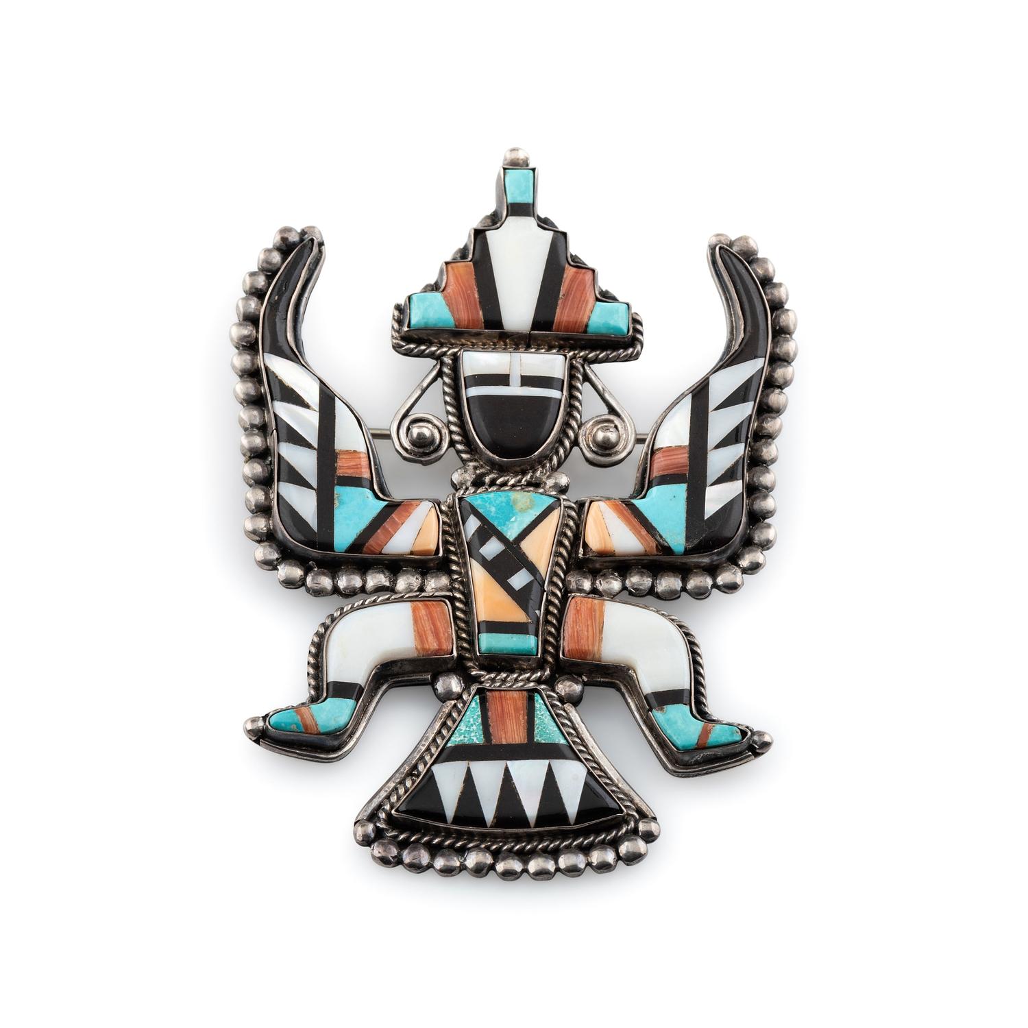 Zuni Silver and Mosaic Inlay Knifewing Pin / Brooch
