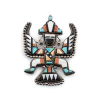Zuni Silver and Mosaic Inlay Knifewing Pin / Brooch
