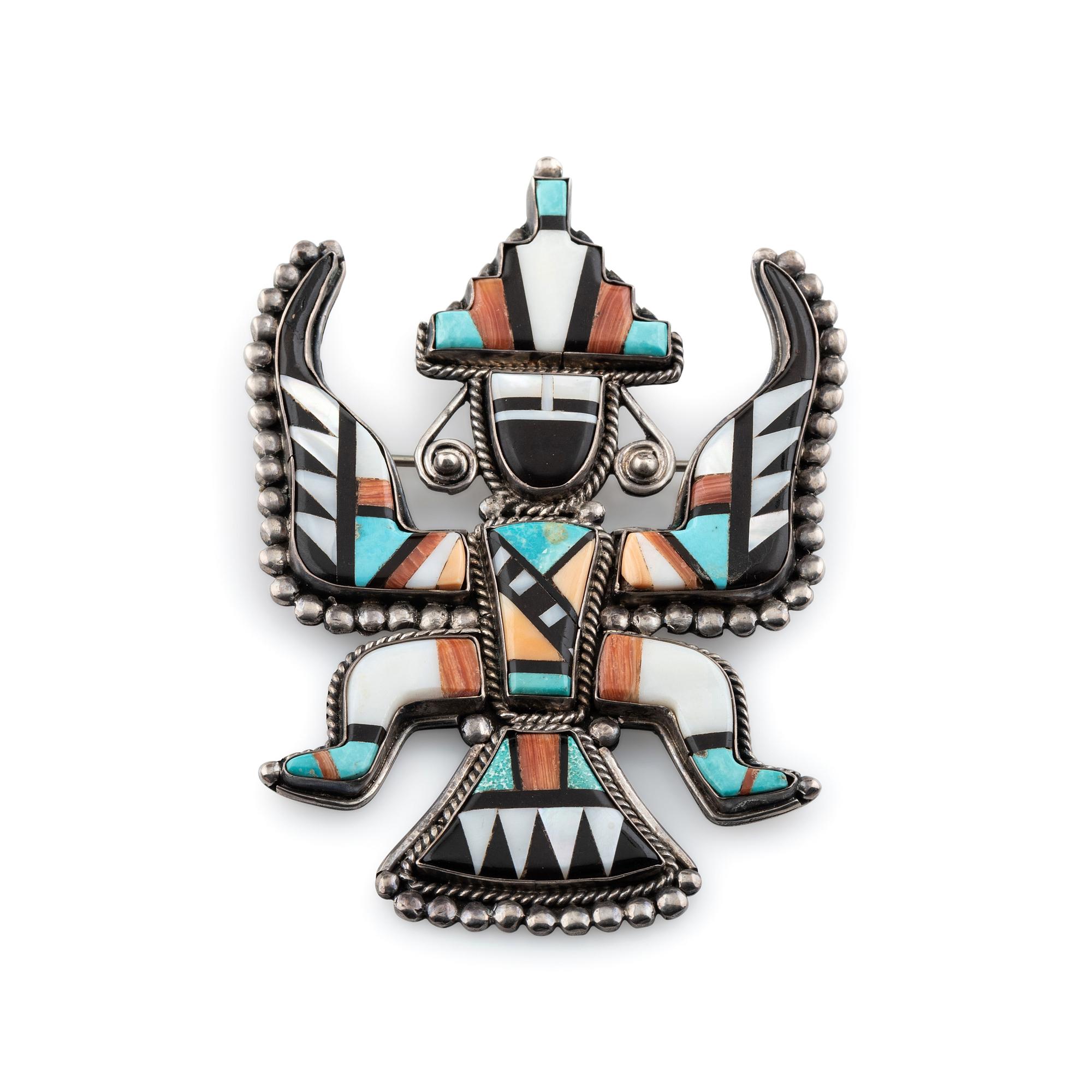 Zuni Silver and Mosaic Inlay Knifewing Pin / Brooch