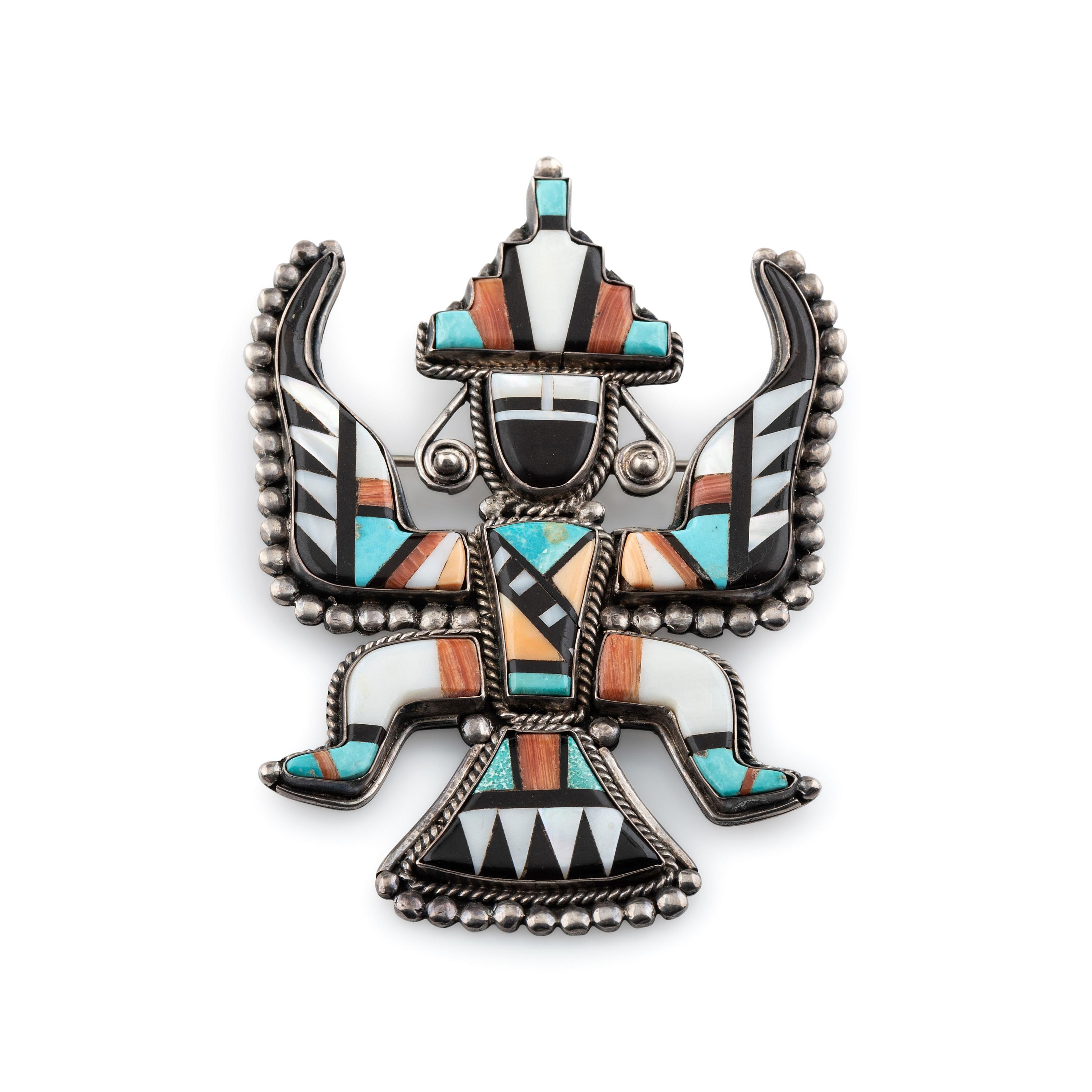 Zuni Silver and Mosaic Inlay Knifewing Pin / Brooch