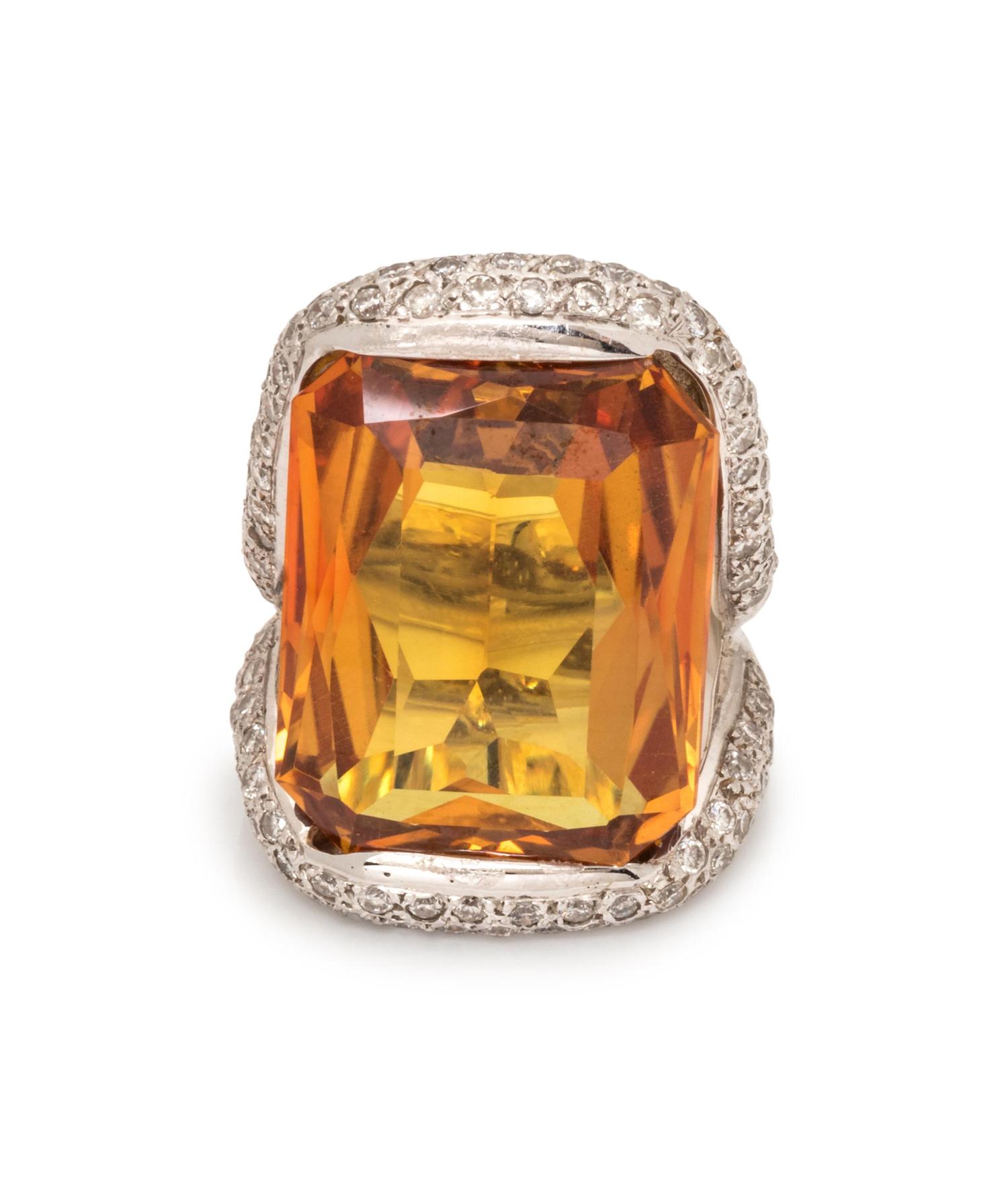 SYNTHETIC YELLOW SAPPHIRE AND DIAMOND RING