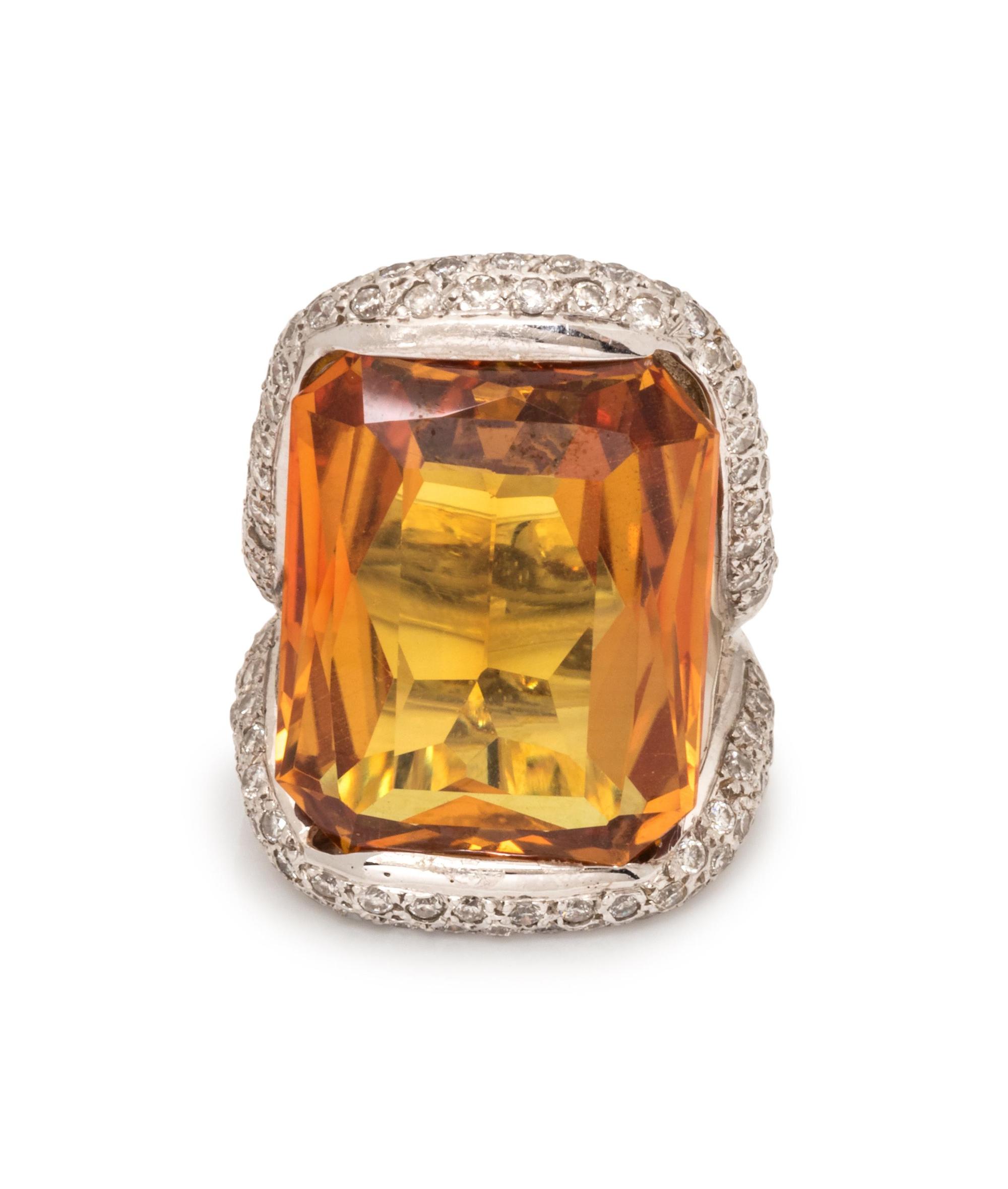 SYNTHETIC YELLOW SAPPHIRE AND DIAMOND RING