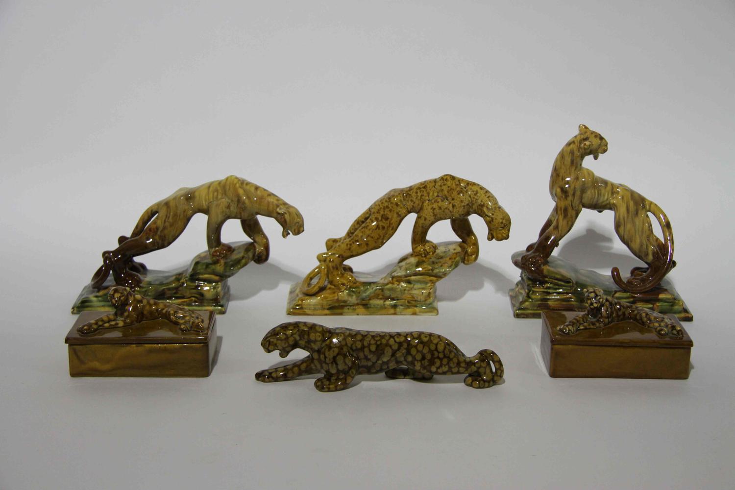 A Group of Six Haeger Pottery Leopard Articles Length of longest 12 1/4 inches. — 1940s