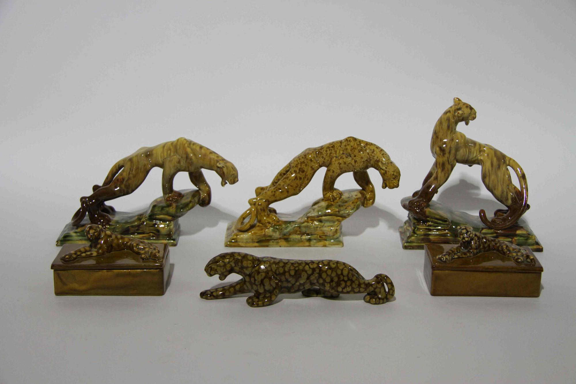 A Group of Six Haeger Pottery Leopard Articles Length of longest 12 1/4 inches. — 1940s