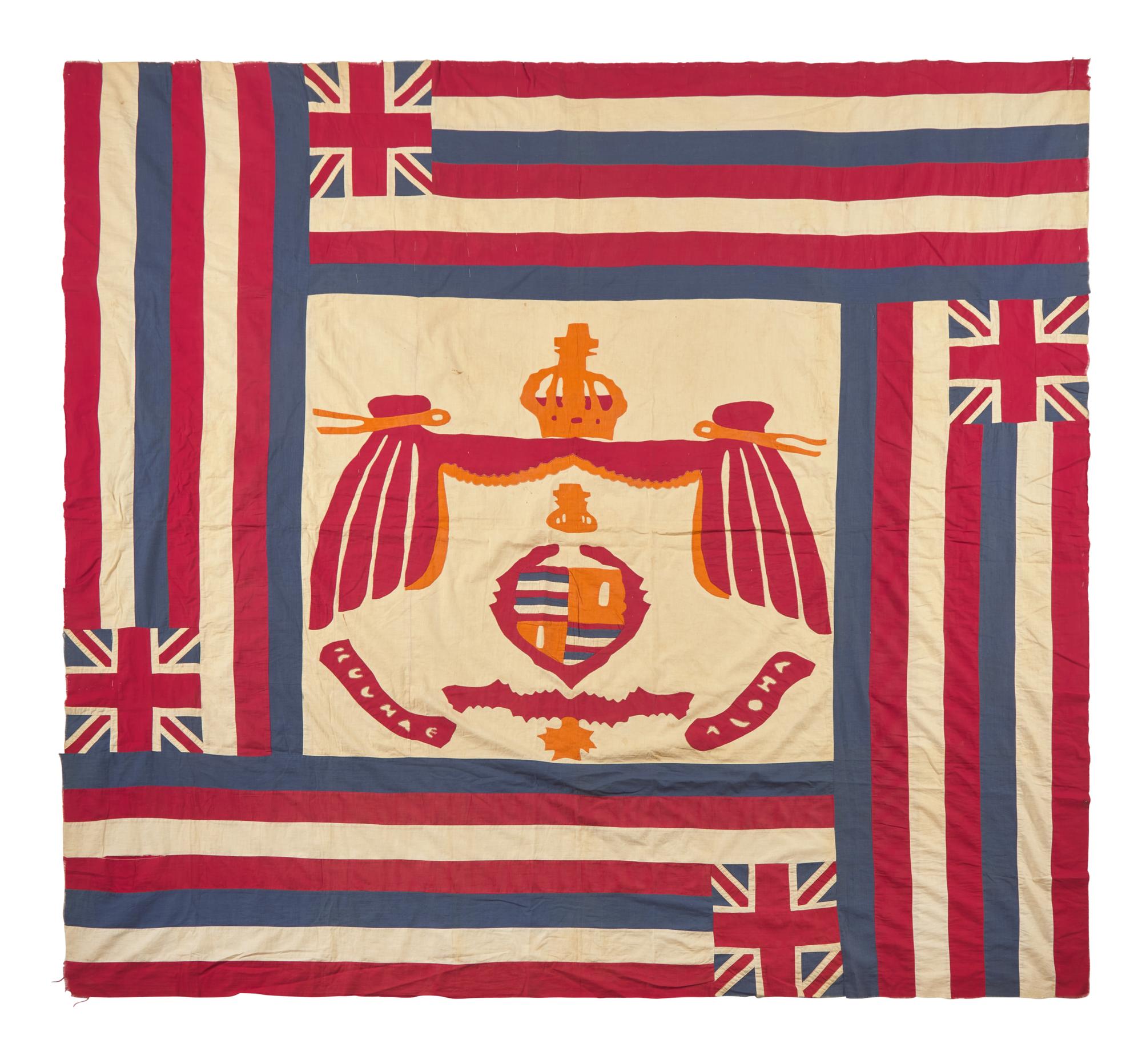 An Appliqued and Pieced Hawaiian "My Beloved Flag" Quilt Top