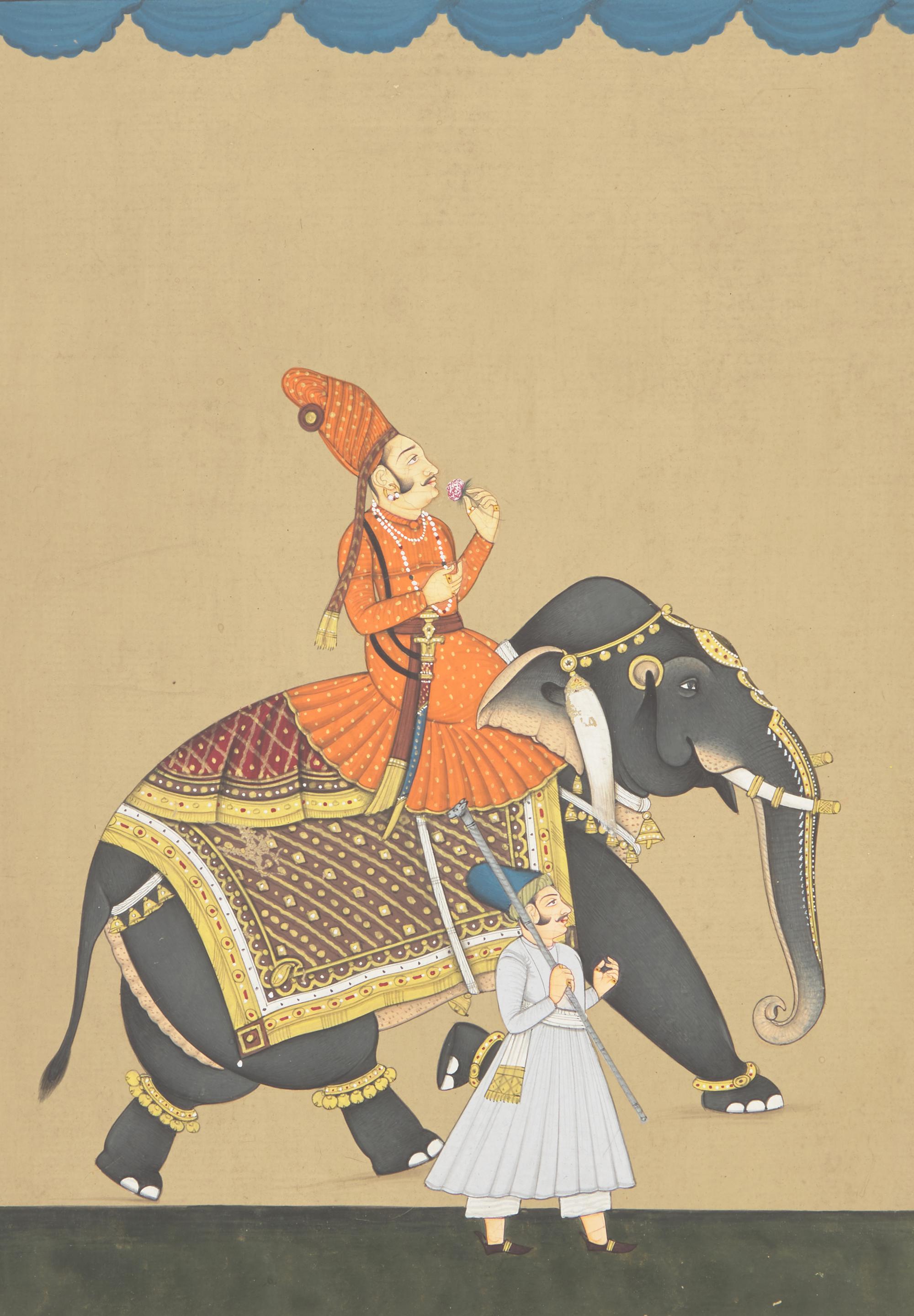 A Painting of a Prince Dressed in Orange Riding an Elephant, Jodhpur School, 20th Century