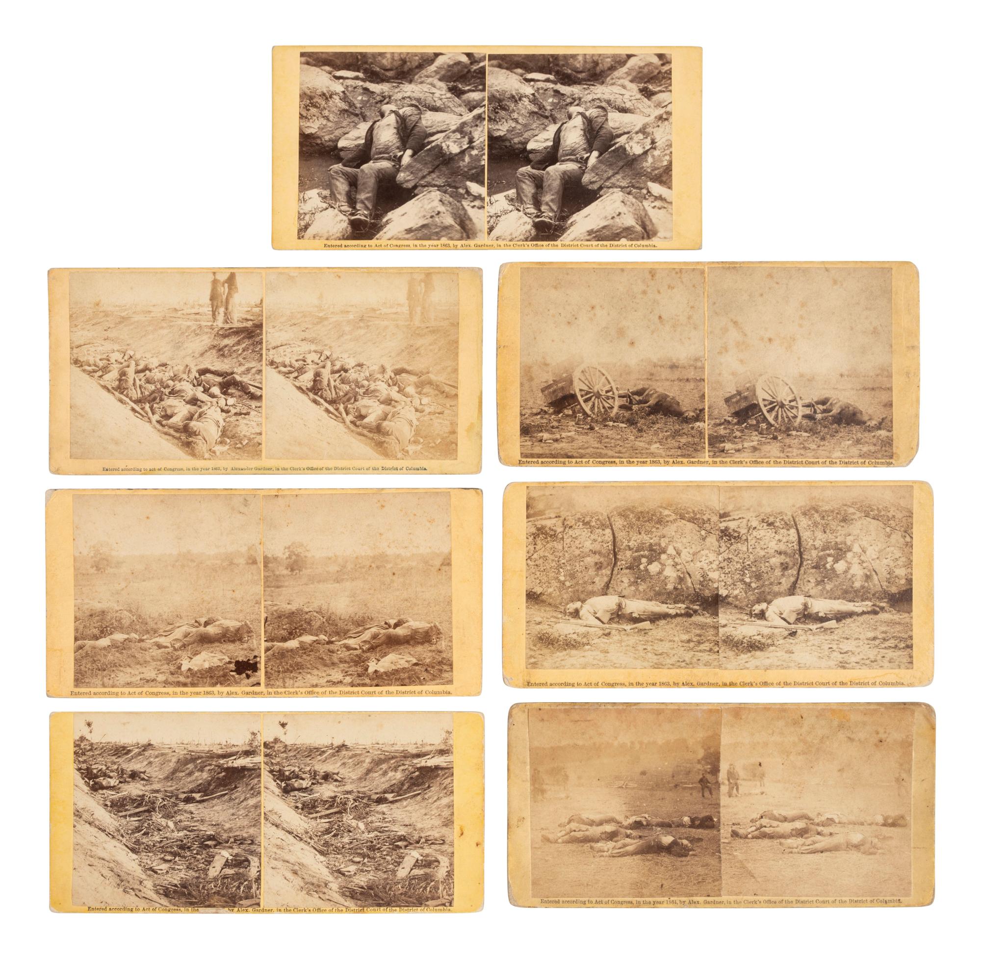 [CIVIL WAR]. A group of stereoviews showing battlefield carnage including deceased soldiers.