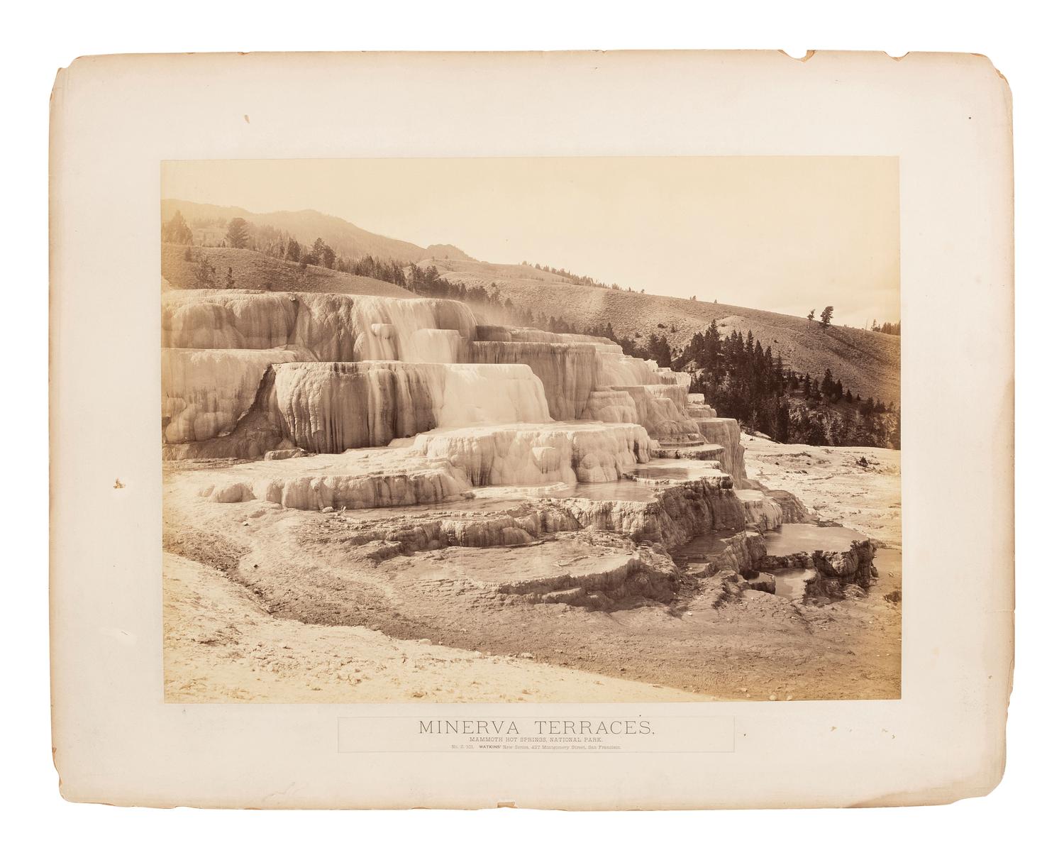 Western Americana -- Yellowstone WATKINS, Carleton E. (1829-1916), photographer. Minerva Terraces, Mammoth Hot Springs, National Park. San Francisco: ca 1878. Mammoth albumen photograph.