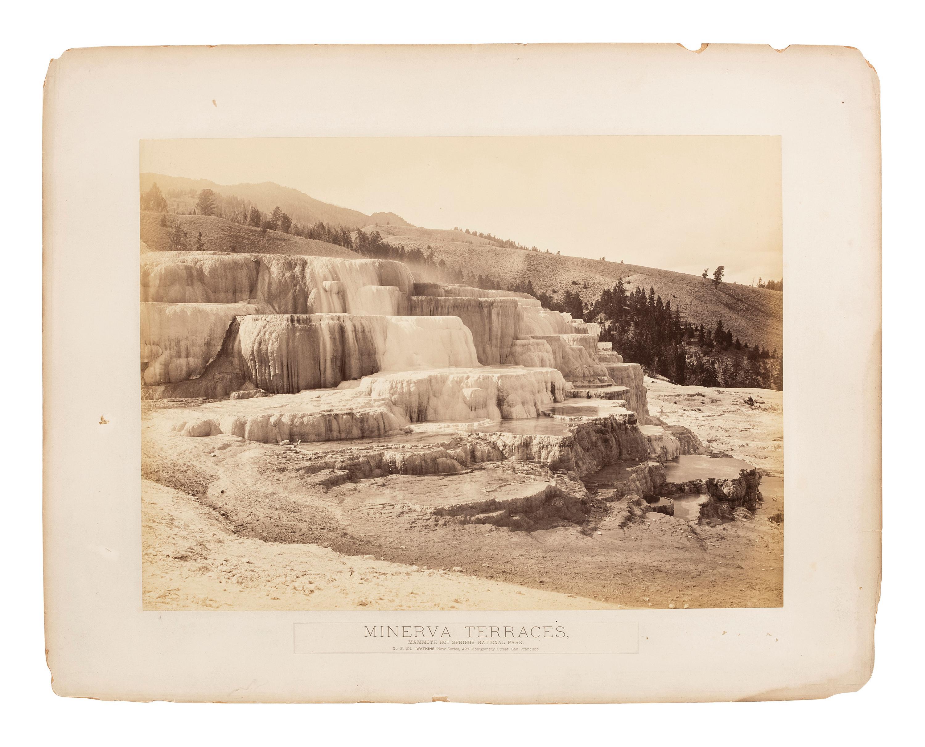 Western Americana -- Yellowstone WATKINS, Carleton E. (1829-1916), photographer. Minerva Terraces, Mammoth Hot Springs, National Park. San Francisco: ca 1878. Mammoth albumen photograph.