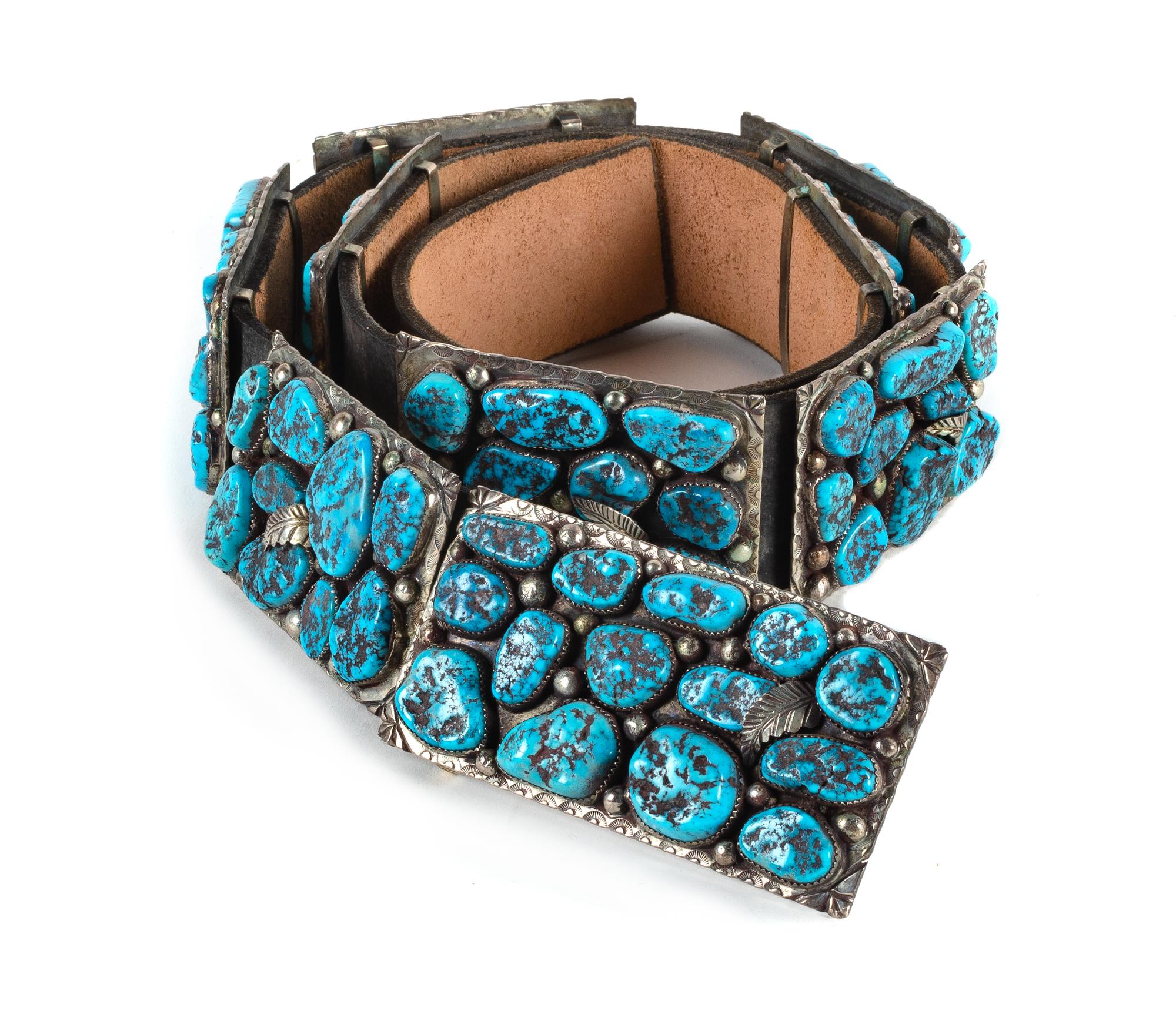 Southwestern Silver and Turquoise Nugget Concho Belt Length 44 inches