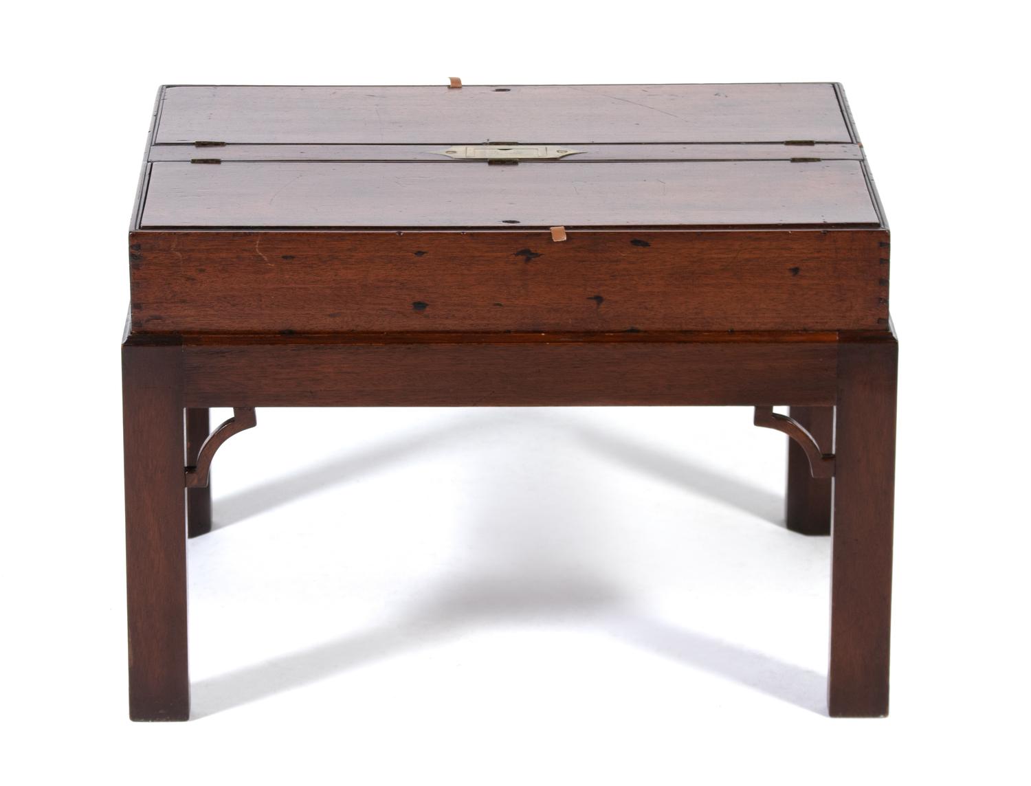 An English Brass-Mounted Mahogany Box on Later Stand