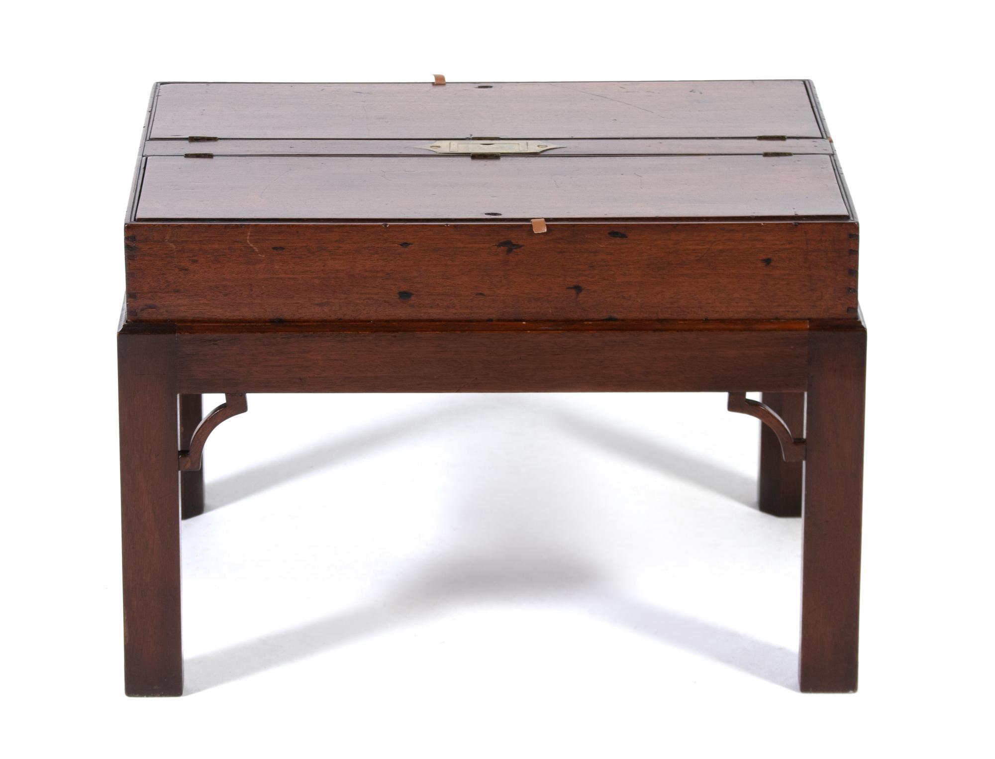An English Brass-Mounted Mahogany Box on Later Stand