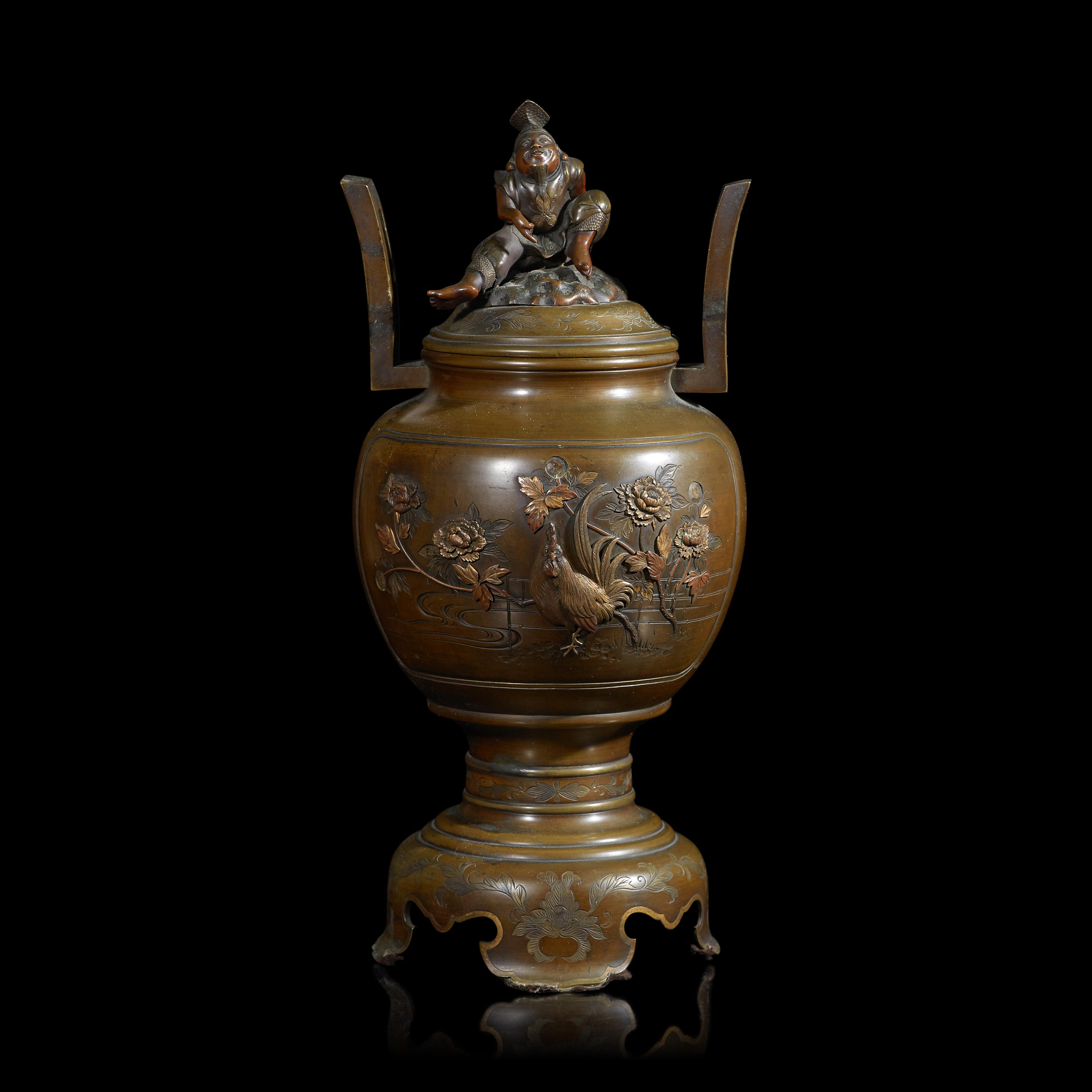 A Japanese Mixed-Metal 'Rooster' Censer, Late Meiji Period