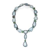 AQUAMARINE, TOURMALINE, DIAMOND, AND WHITE GOLD NECKLACE WITH CONVERTIBLE PENDANT DROPS