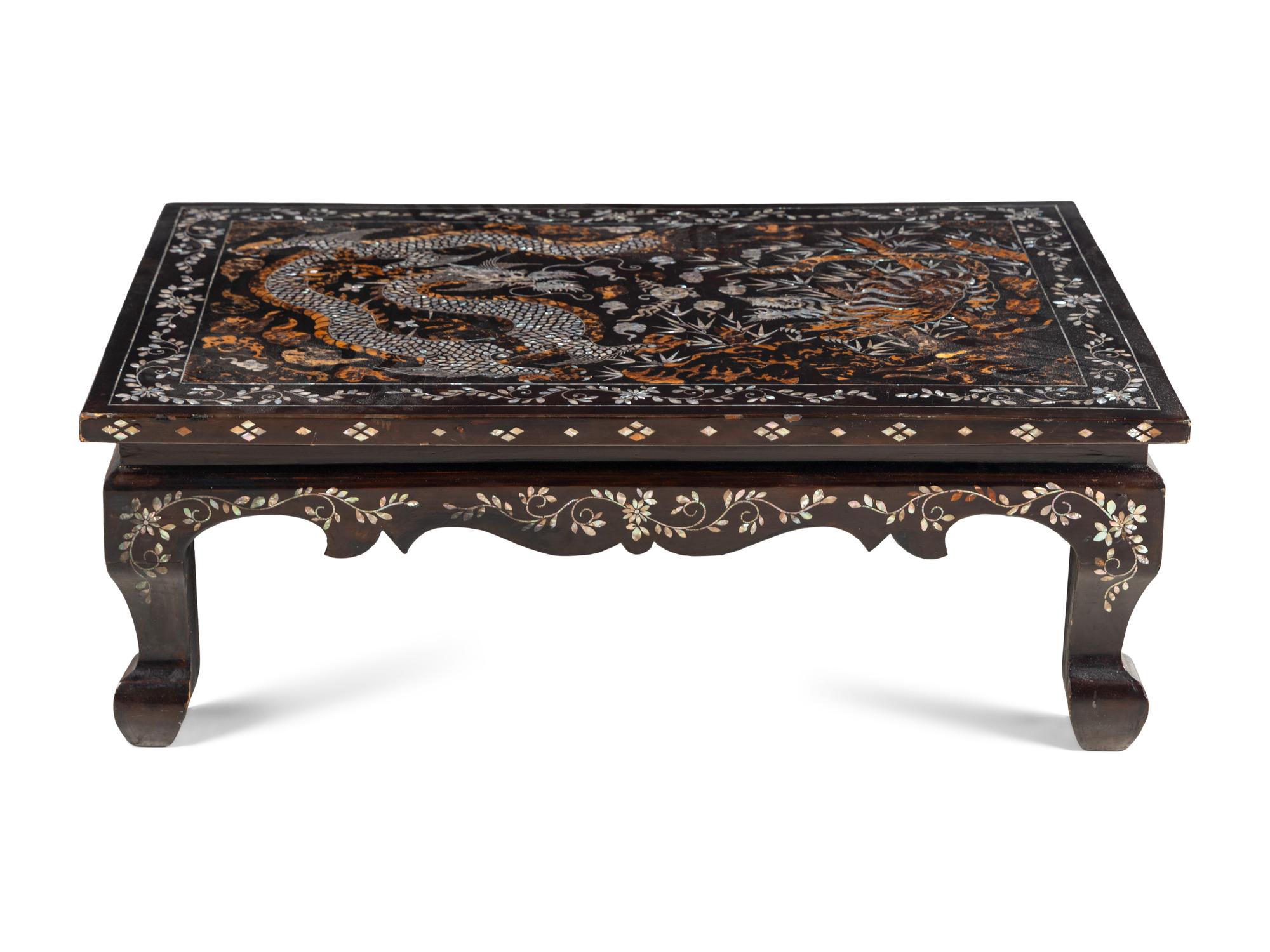 A Korean Mother-of-Pearl Inlaid Lacquered Low Table
