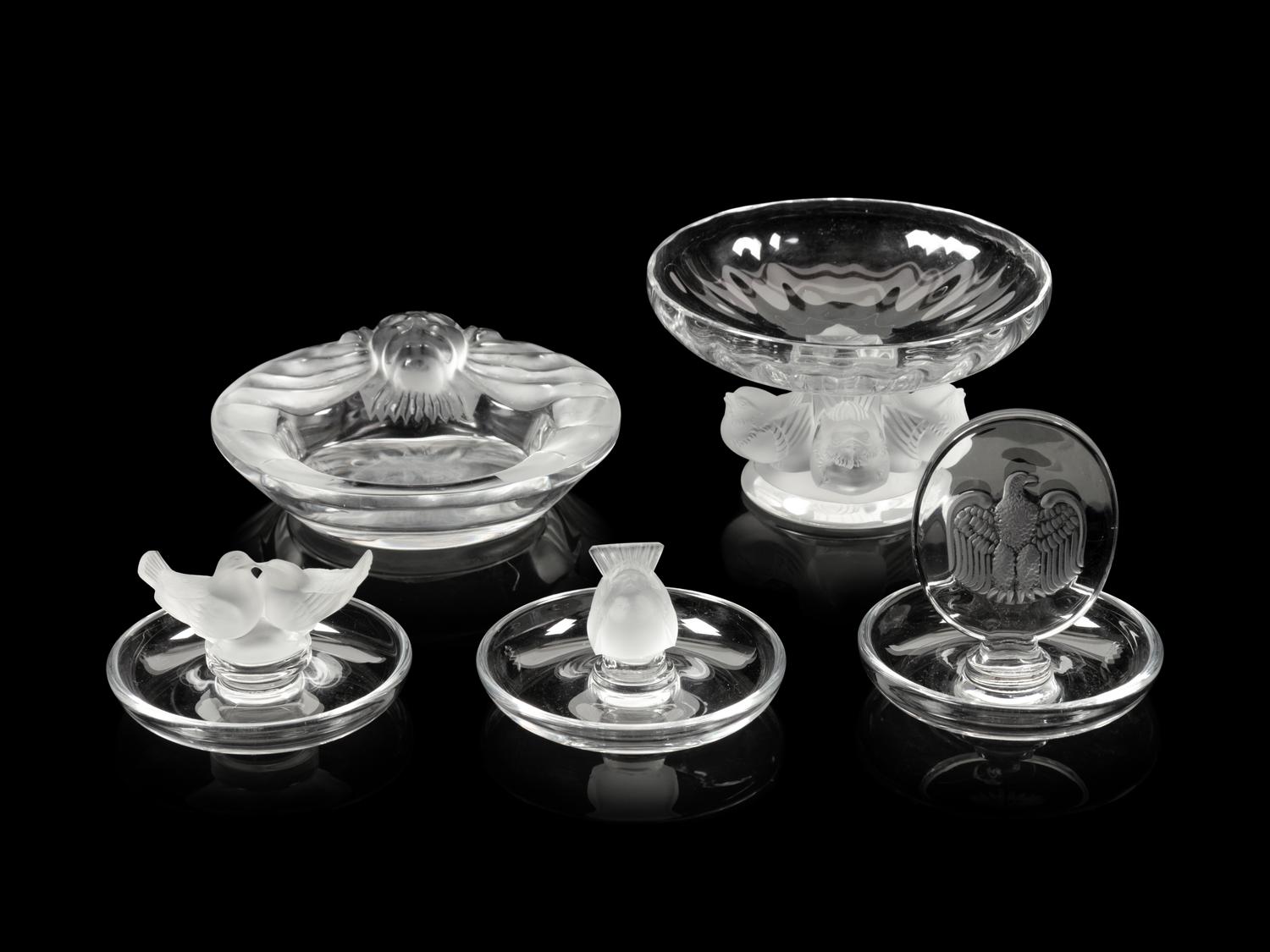 A Group of Five Lalique Table Articles