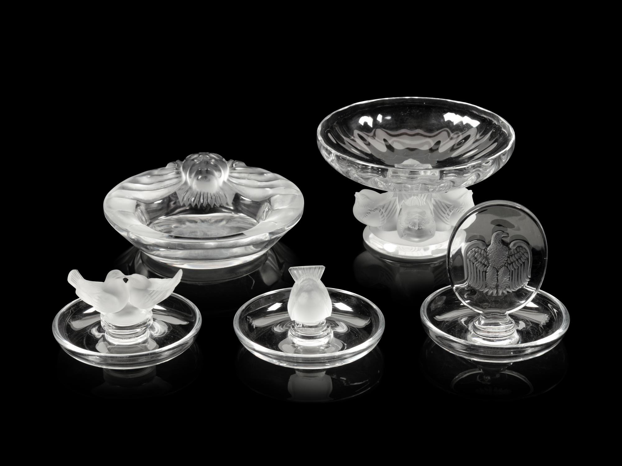 A Group of Five Lalique Table Articles