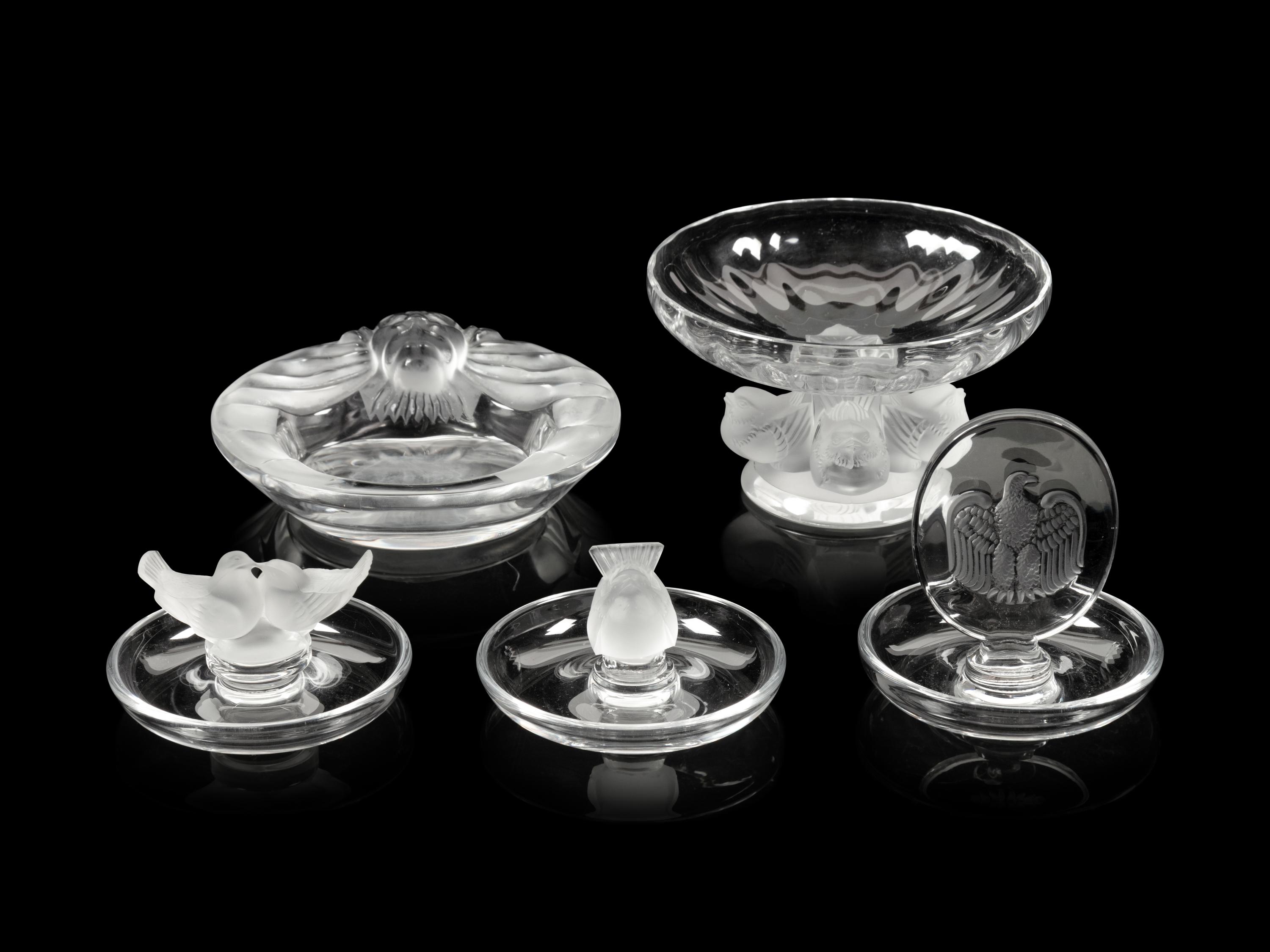 A Group of Five Lalique Table Articles