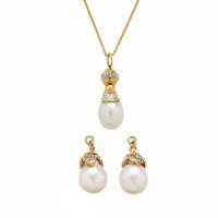 Collection of Cultured Pearl, Diamond, and Yellow Gold Jewelry