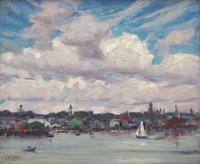 George William Sotter (American, 1879-1953) — Gloucester Harbor with Billowing Clouds