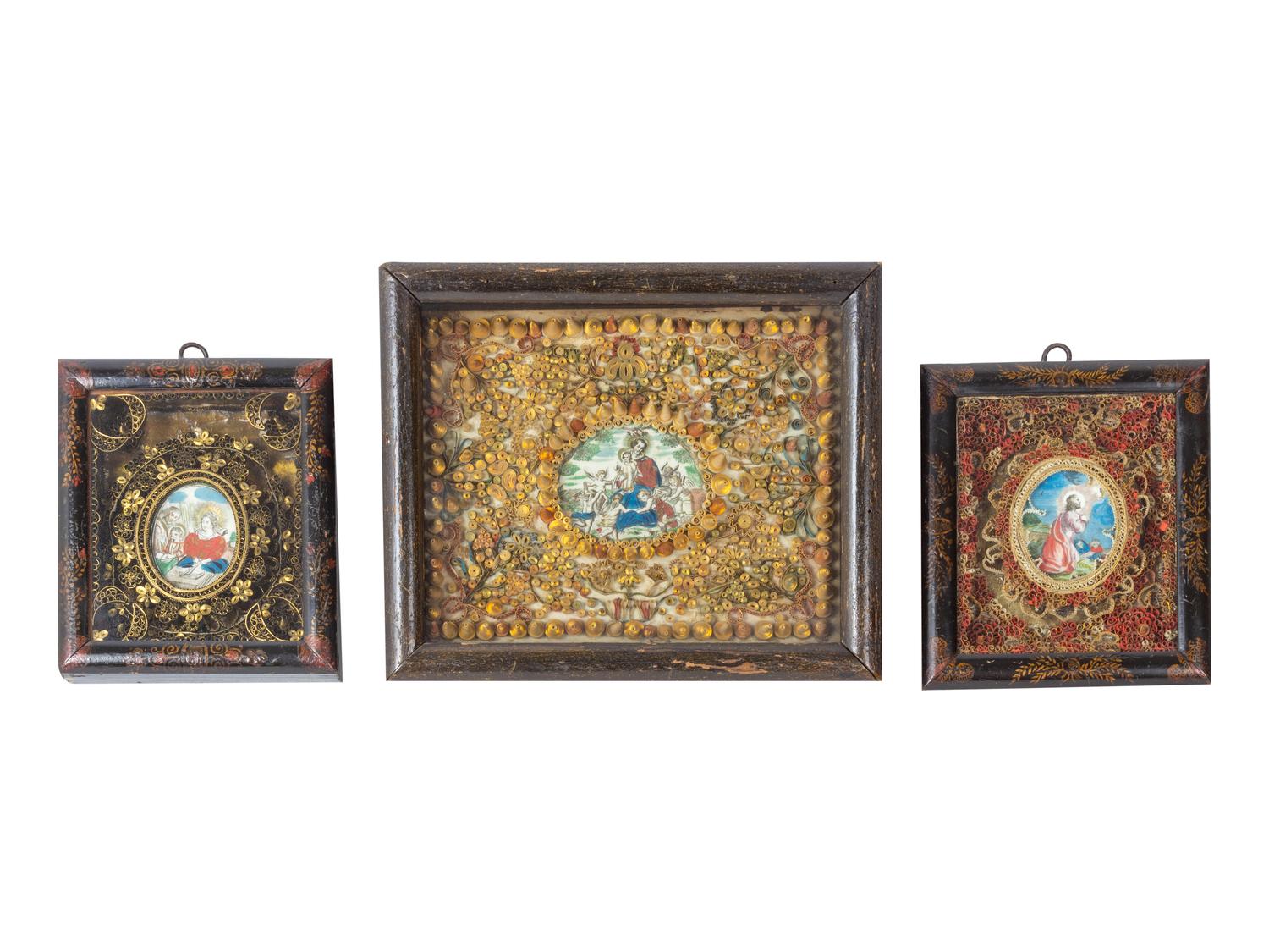 Three Victorian Rolled Paper Pictures