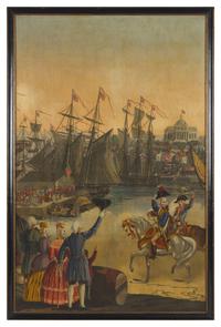 A Zuber & Cie Three-Panel Wallpaper "Vues D'Amerique du Nord" Depicting Boston Harbor