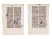 ANONYMOUS FRENCH ILLUMINATOR Two leaves from a Bible, with an historiated initial ‘U’ of Amos and an historiated initial ‘O’ of Malachi, in Latin, illuminated manuscript on parchment [France, Paris (?), c. 1225-1250]