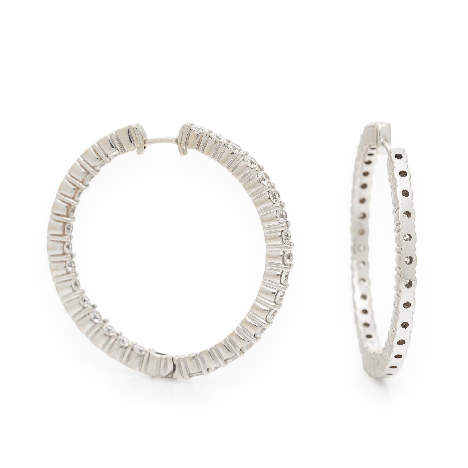 DIAMOND AND WHITE GOLD INSIDE OUT HOOP EARRINGS