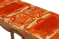 A Pair of Italian Walnut Bi-Color Marble-Top Console Tables