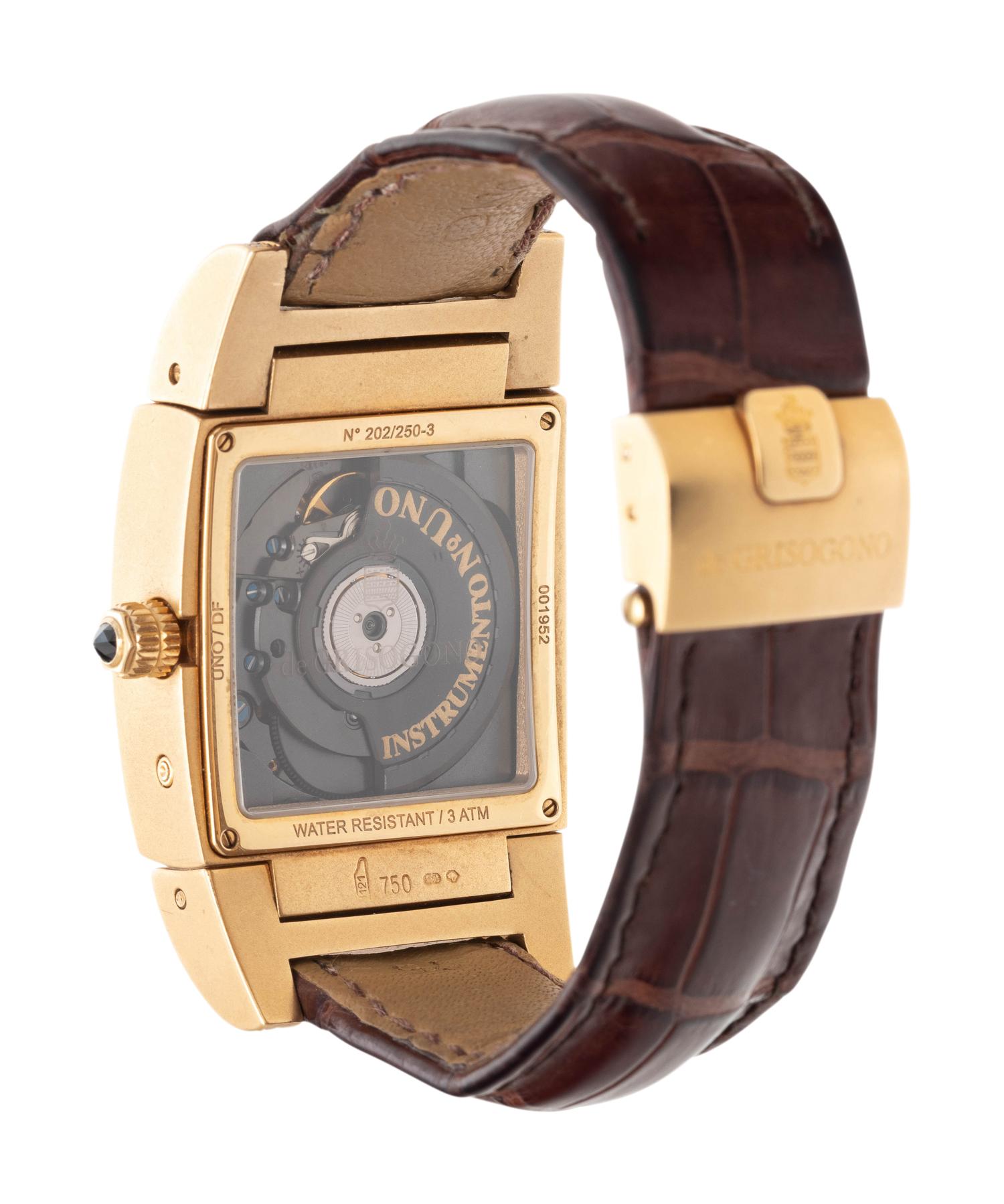 DE GRISOGONO, 18K YELLOW GOLD AND DIAMOND 'INSTRUMENTO No UNO' DUAL TIME WRISTWATCH