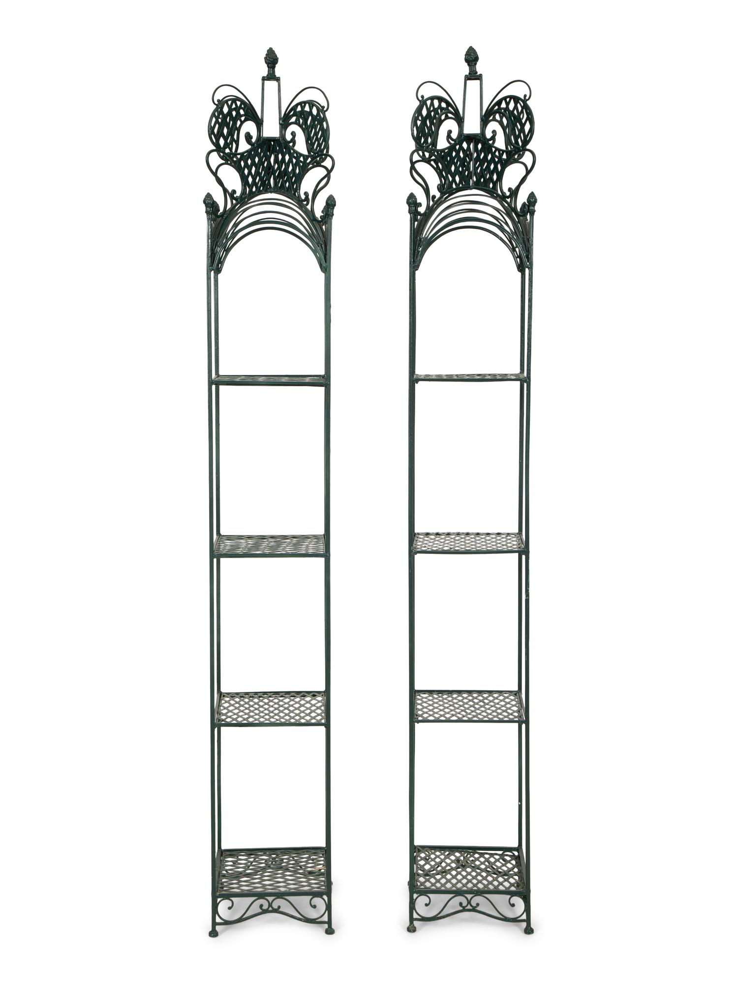 A Pair of Green Painted Iron Plant Stands
